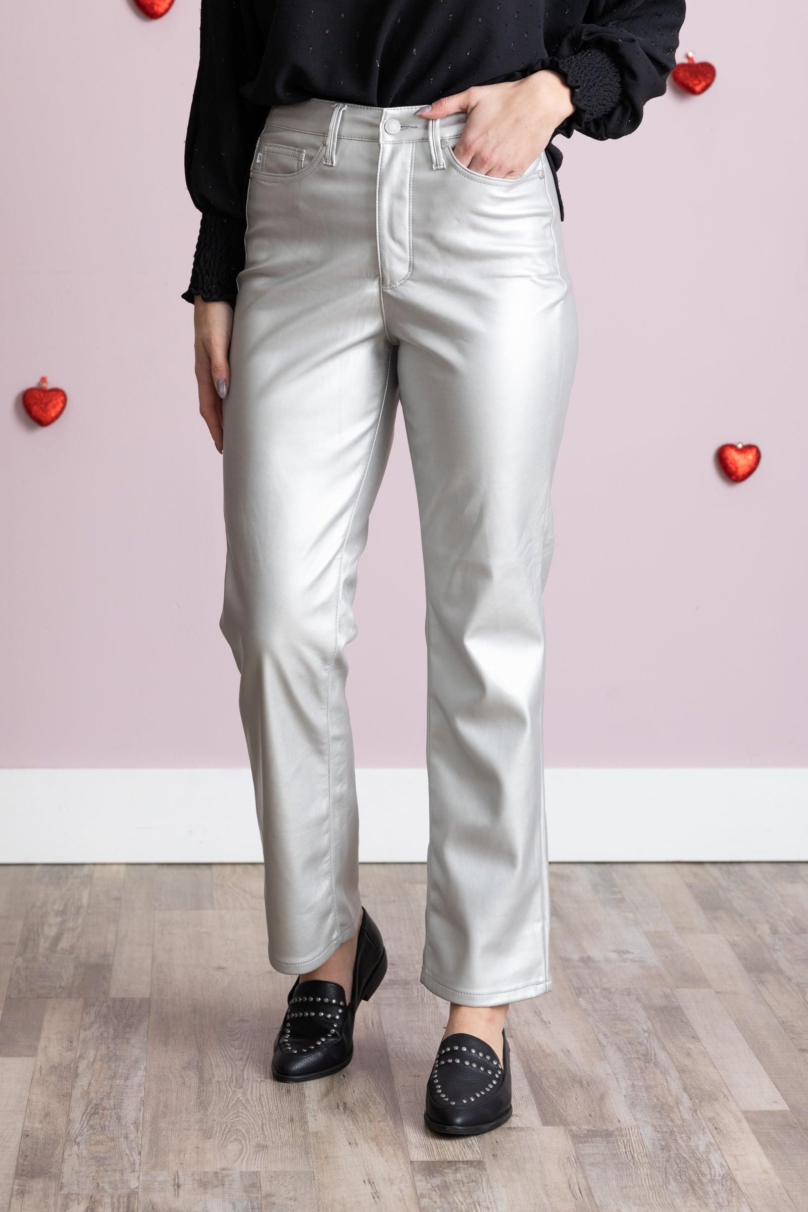 Judy Blue Silver Metallic Faux Leather Pants Product Image