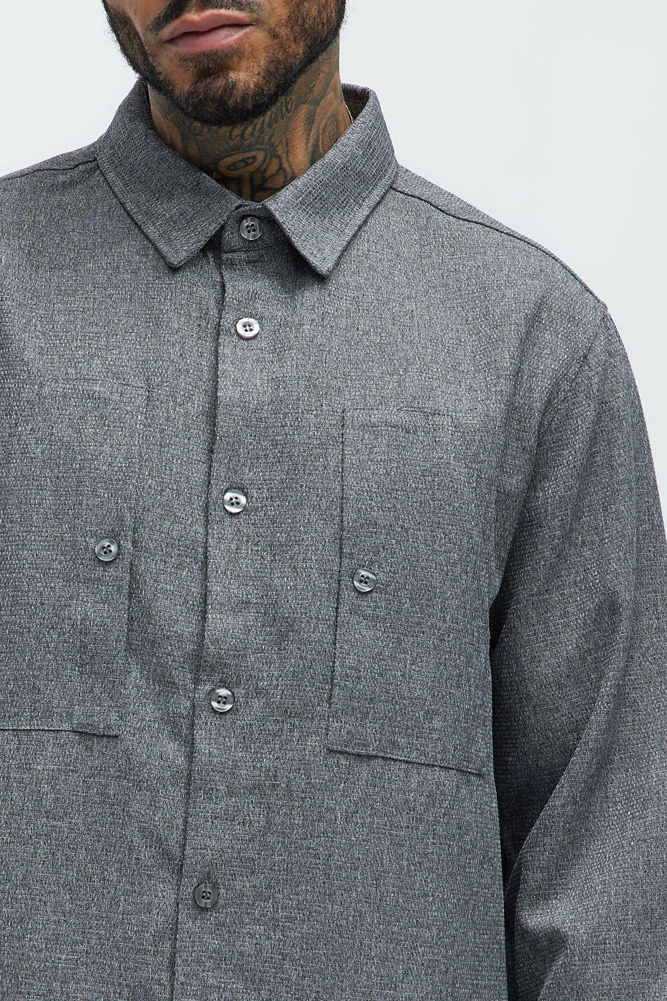 Kerr Textured Button Up Shirt - Grey Product Image