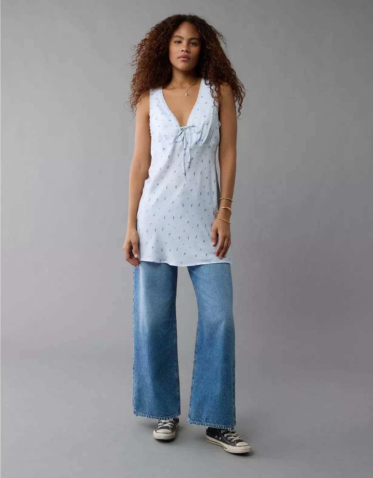 AE Tie Front Mini Slip Dress Product Image