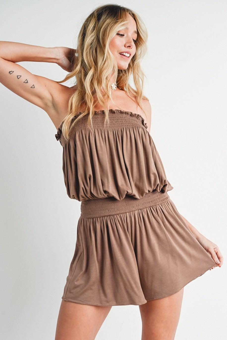 Open Shoulder Smocked Romper Product Image