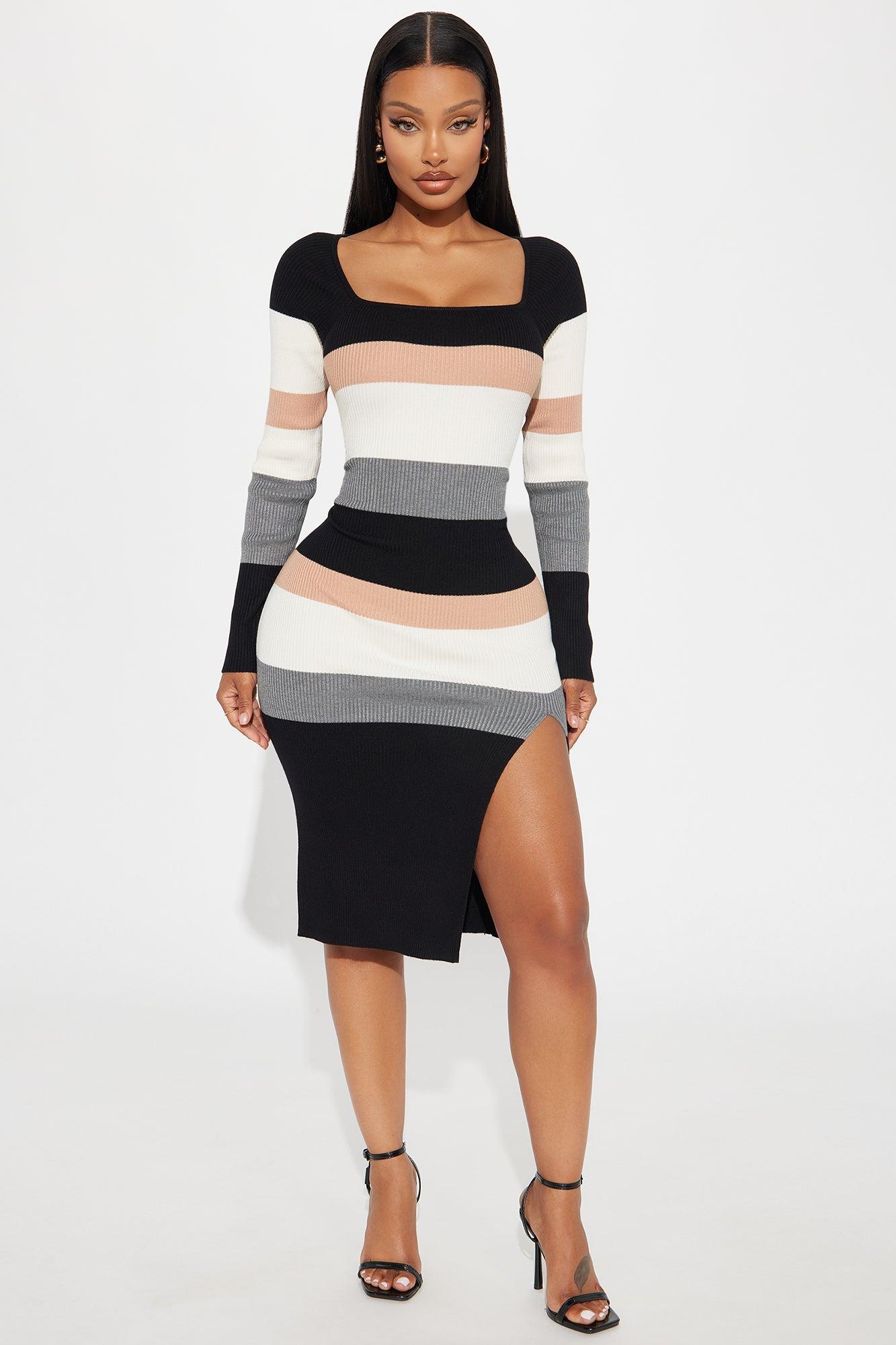 Willow in the Wind Striped Midi Dress - Black/combo Product Image
