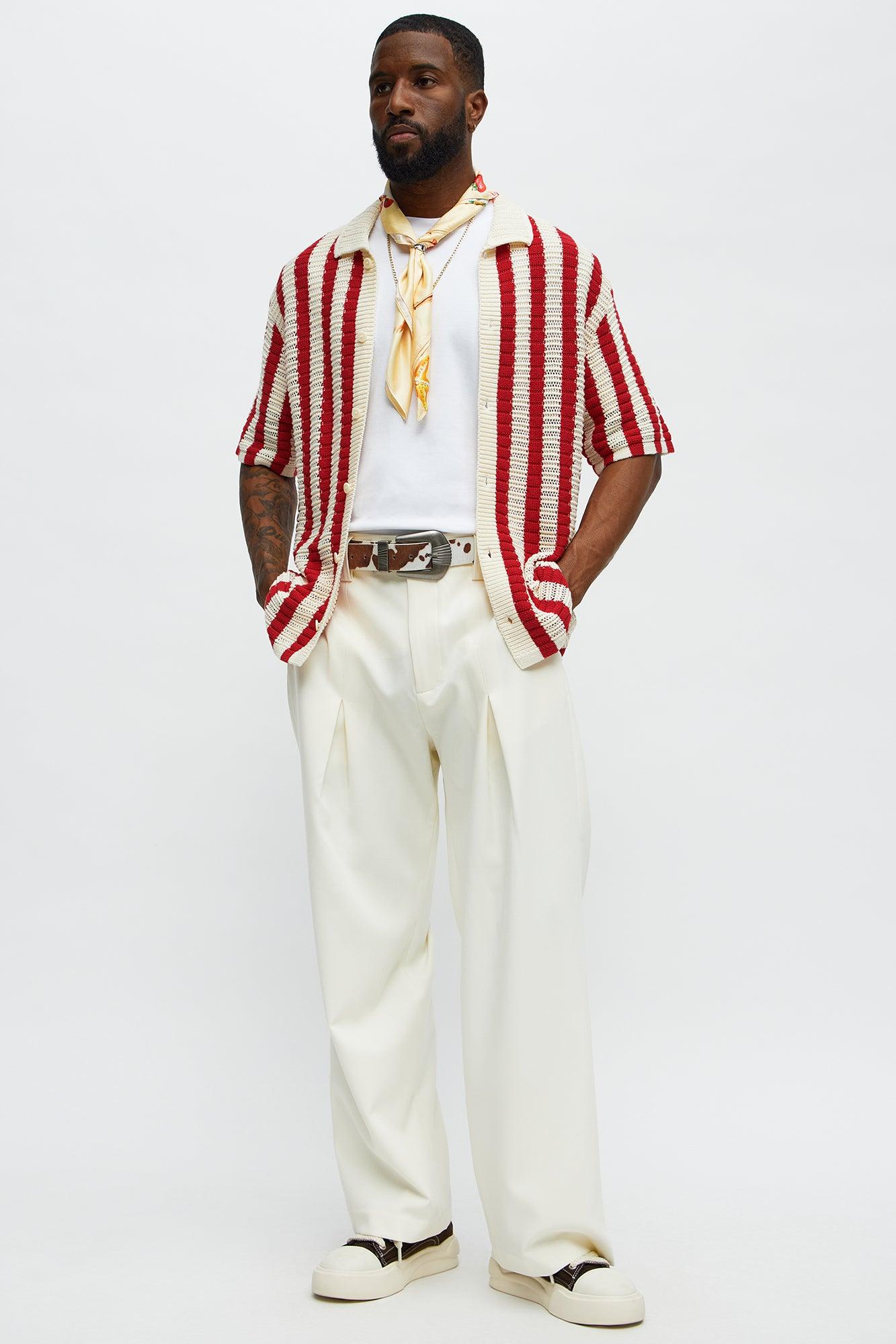 Clark Striped Knit Button up Shirt - Red/combo Product Image