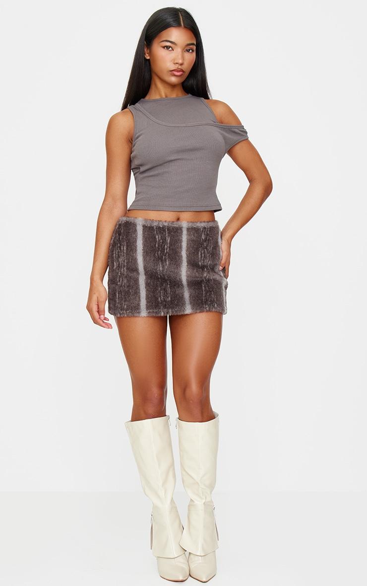 Grey Printed Faux Fur Micro Mini Product Image