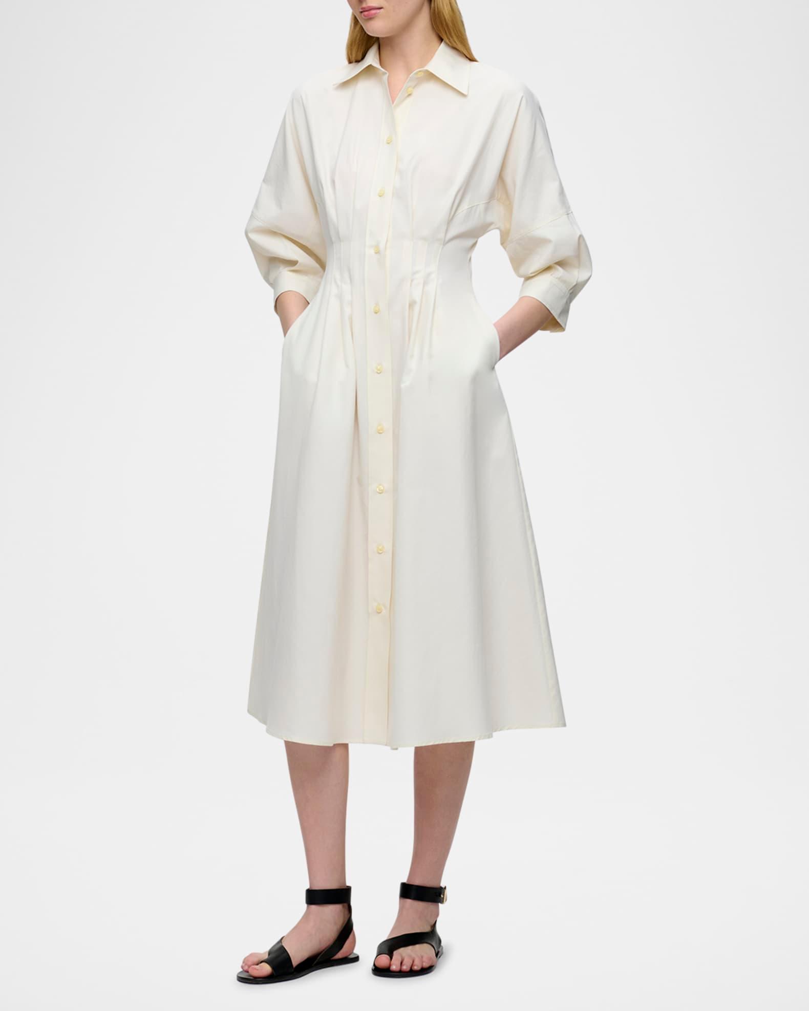 Anais Pleated Cotton Midi Shirtdress Product Image