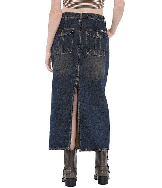 Guess Guess Originals Mid Rise Long Split Back Denim Midi Skirt Product Image