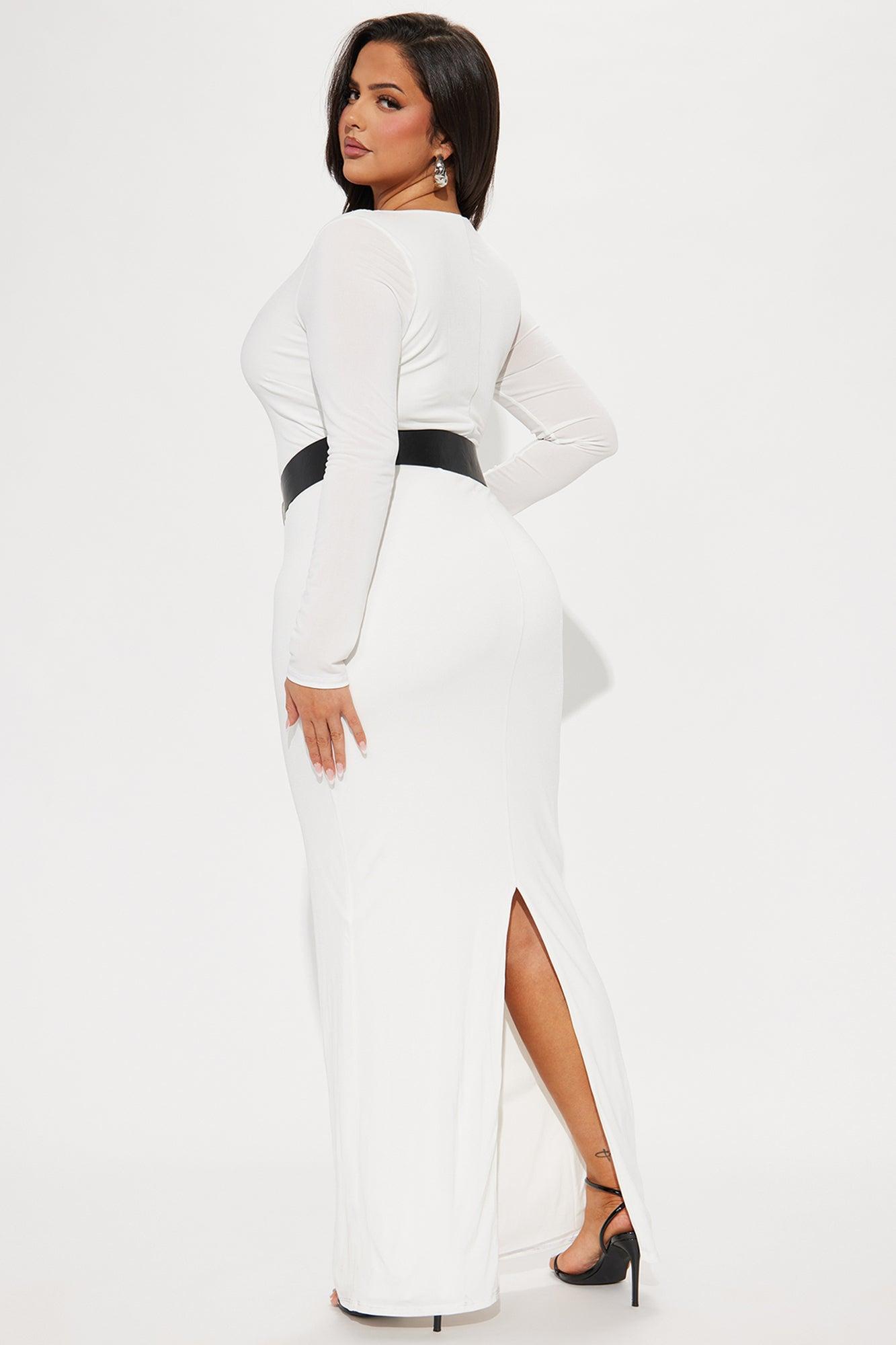 Belted Double lined Maxi Dress - White Product Image