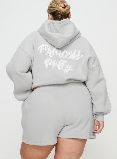 Princess Polly Track Shorts Puff Text Grey Curve Product Image
