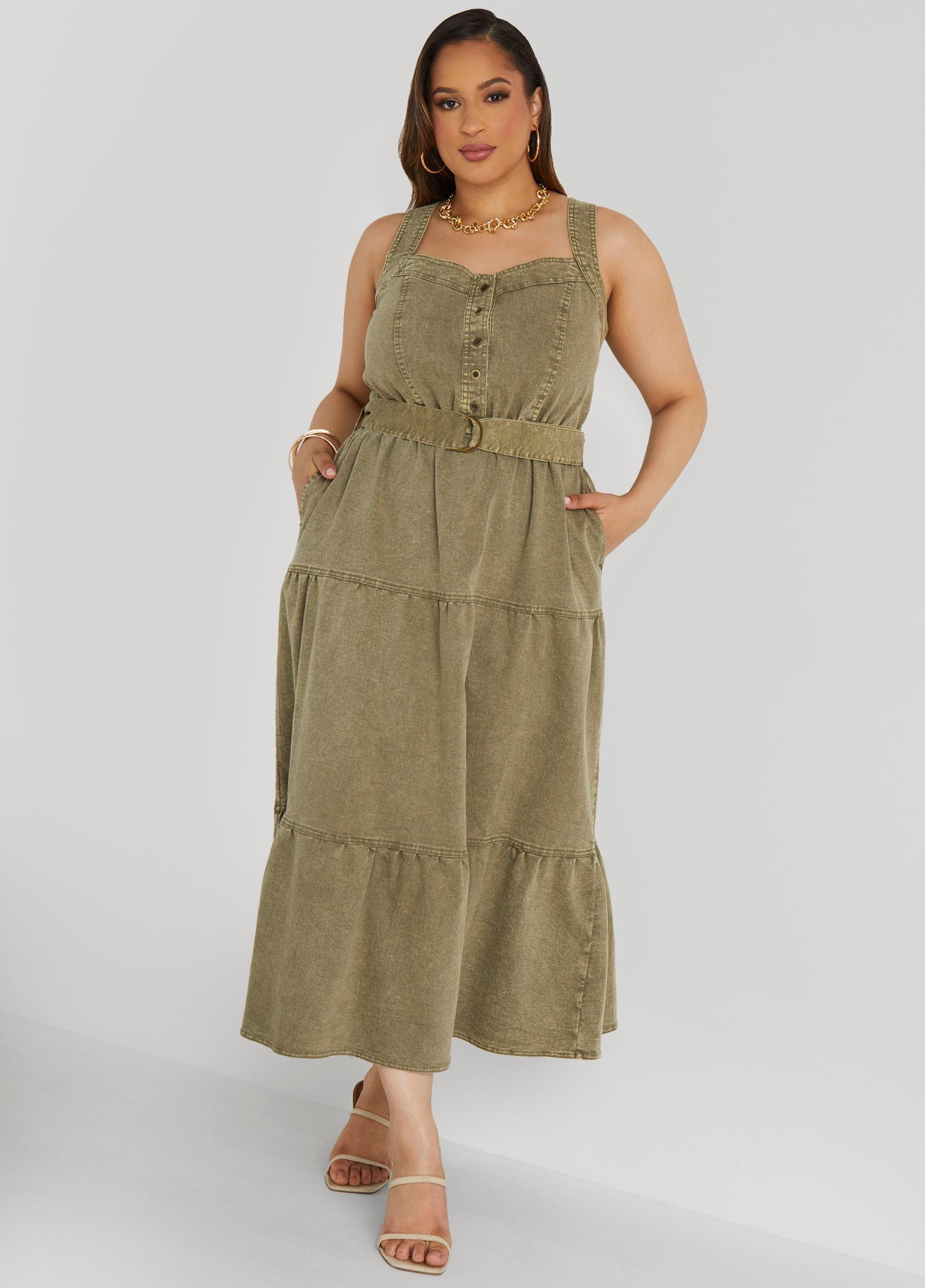 Flounced Denim Maxi Dress Product Image