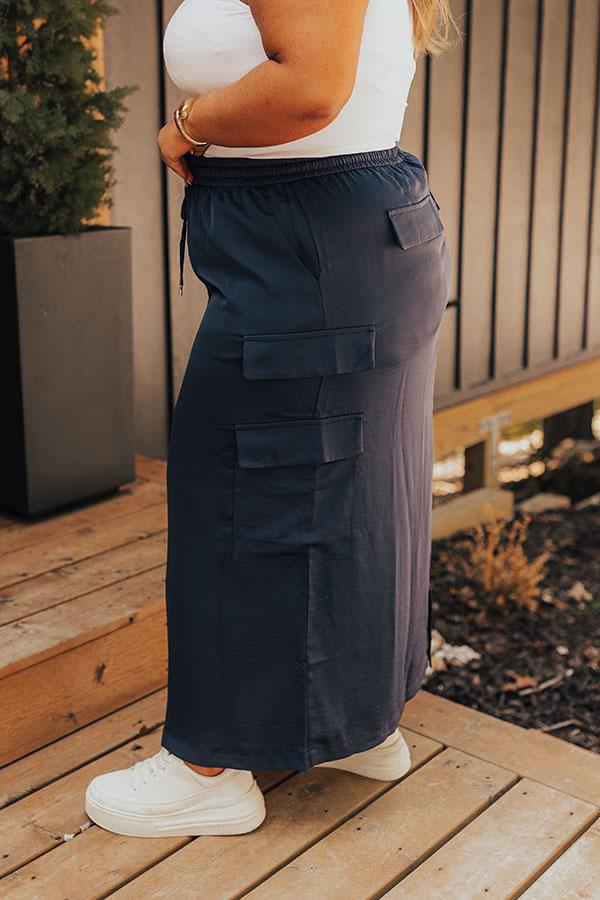 Central Park Stroll High Waist Cargo Skirt in Navy Curves Product Image