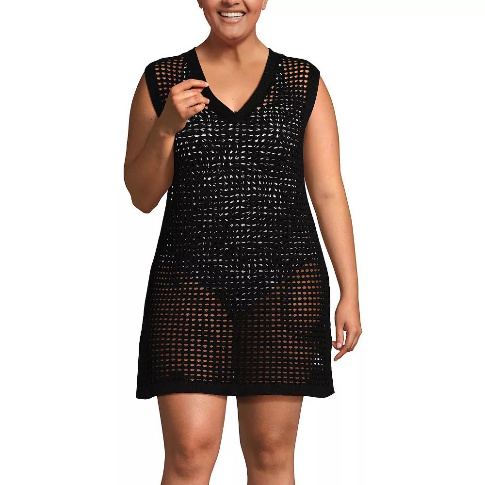 Plus Size Lands' End Open Knit Swim Cover-Up Dress, Women's, Size: 2XL, Washed Brown Product Image