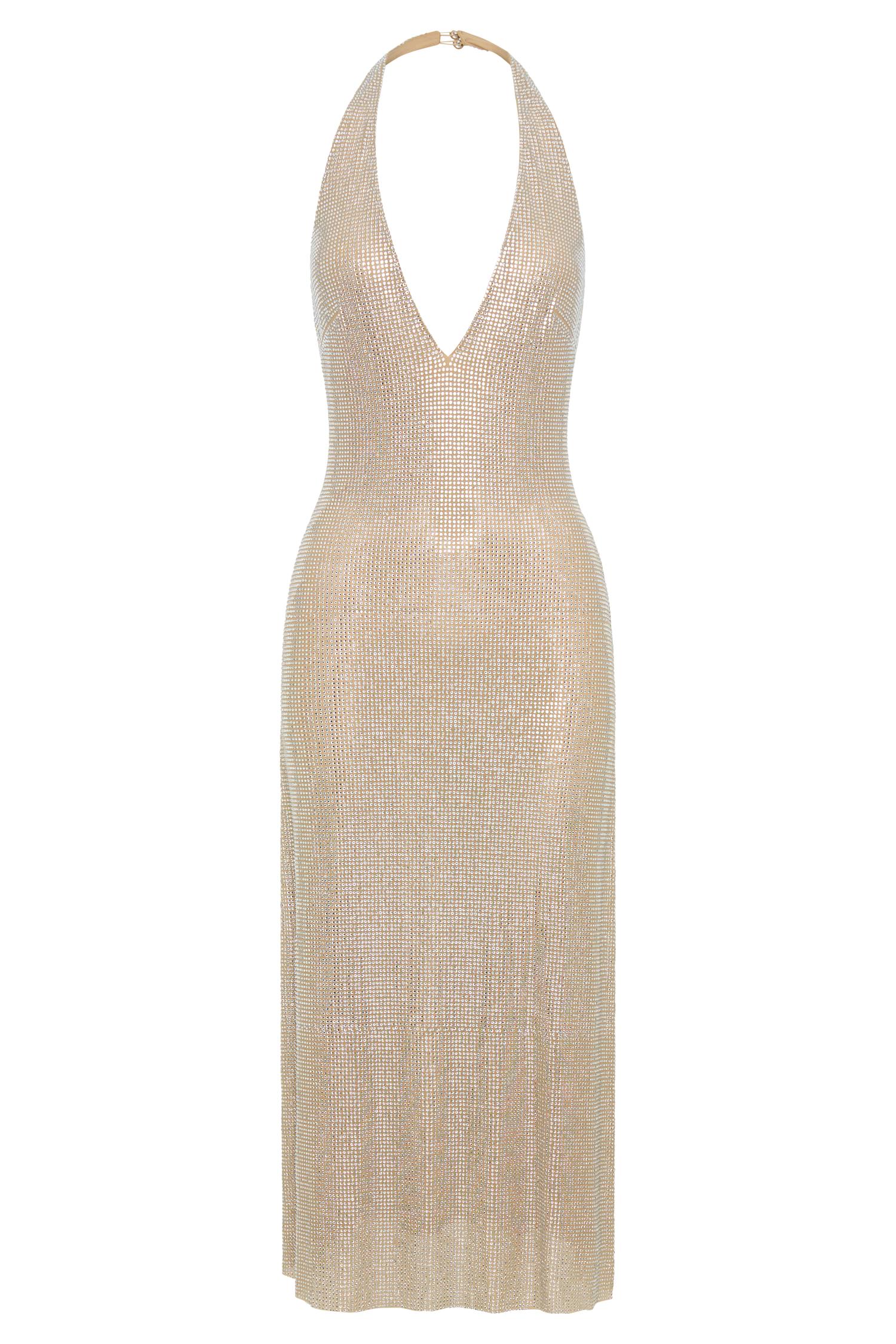 Genie Diamante Halter Midi Dress - Nude Product Image