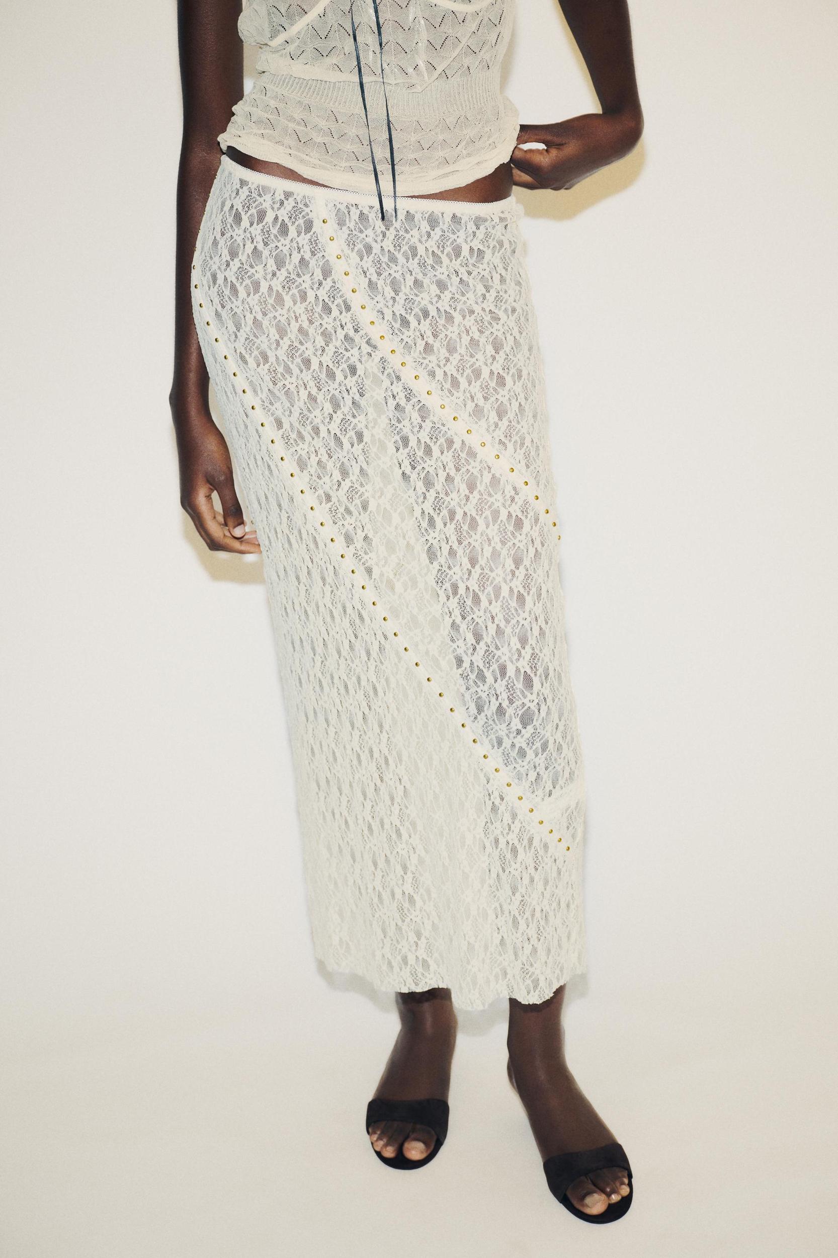 STUDDED LACE MIDI SKIRT Product Image