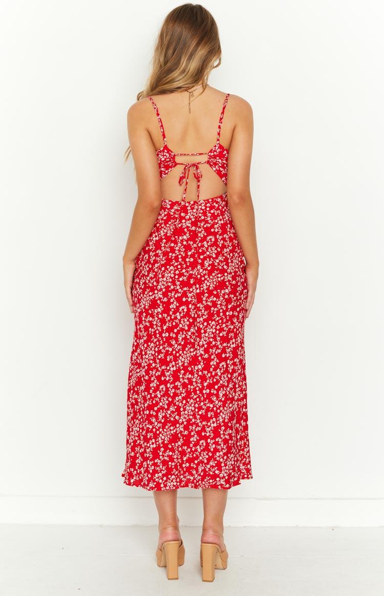 Delphine Red Floral Midi Dress Product Image