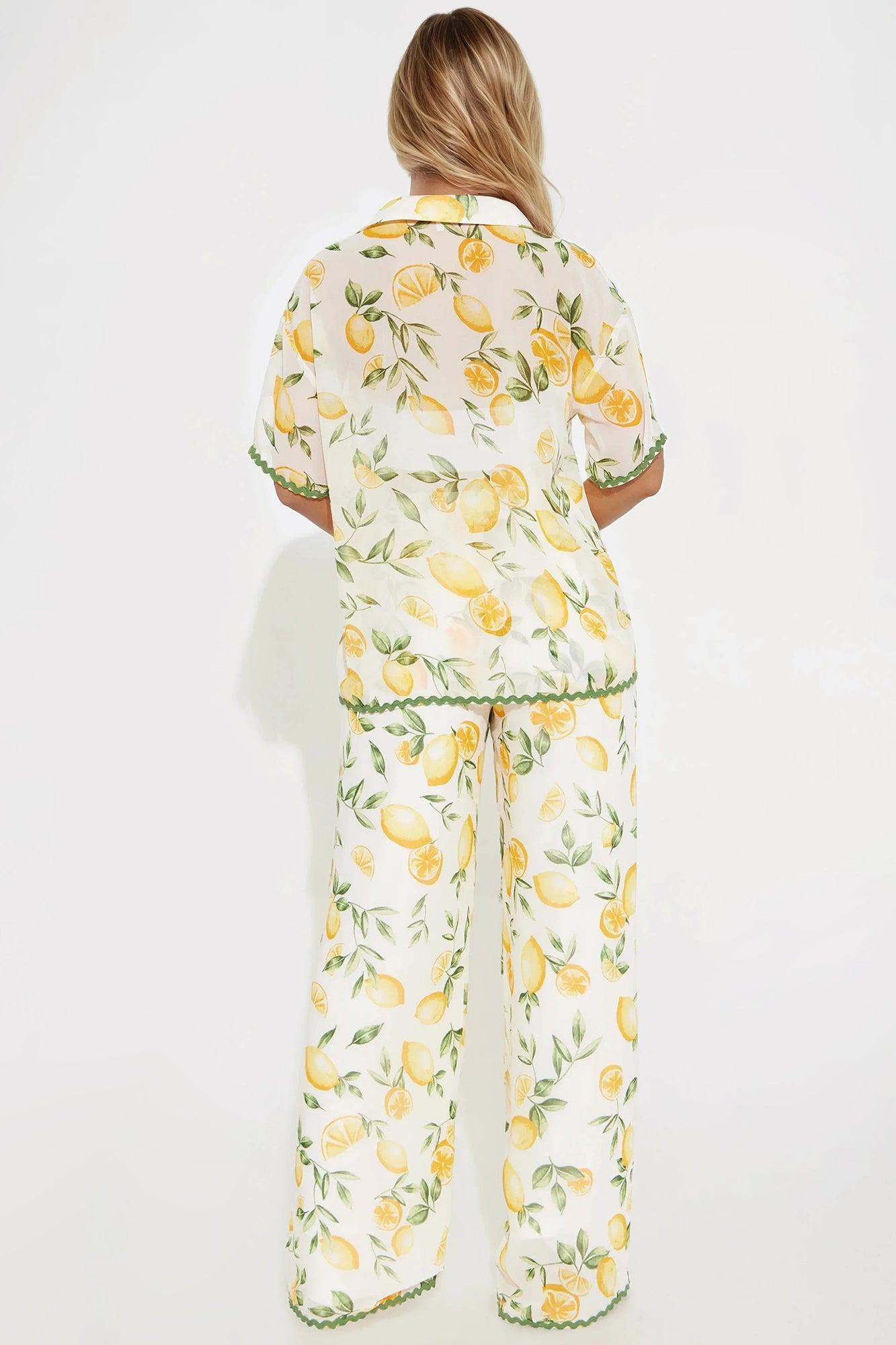 Lemon Twist Chiffon Wide Leg Pant Set - Yellow Product Image