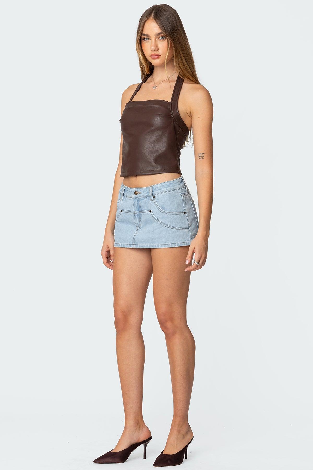Draped Faux Leather Halter Top Product Image