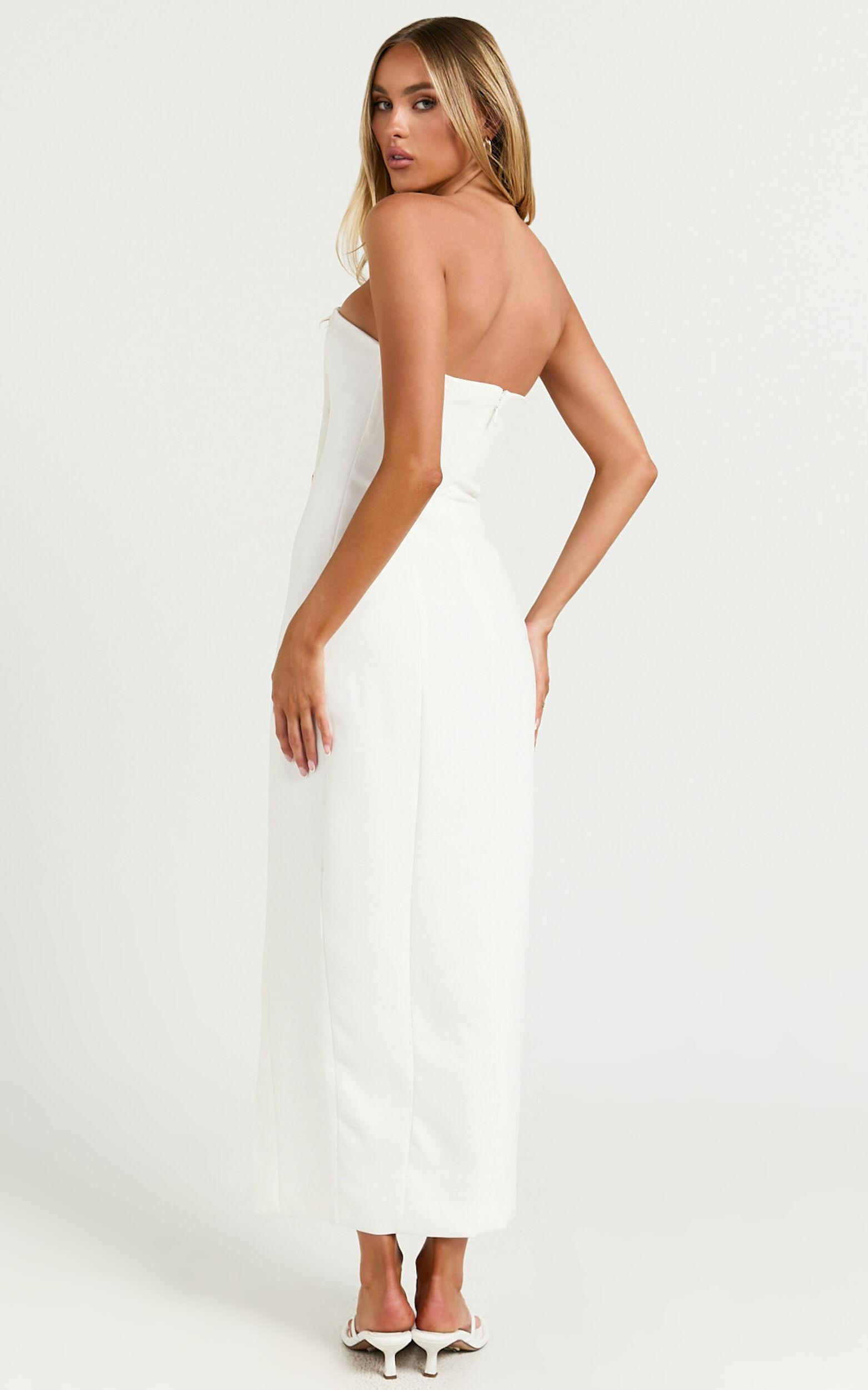 Carson Midi Dress - Strapless Double Breasted Wrap Fitted Dress in Off White Product Image