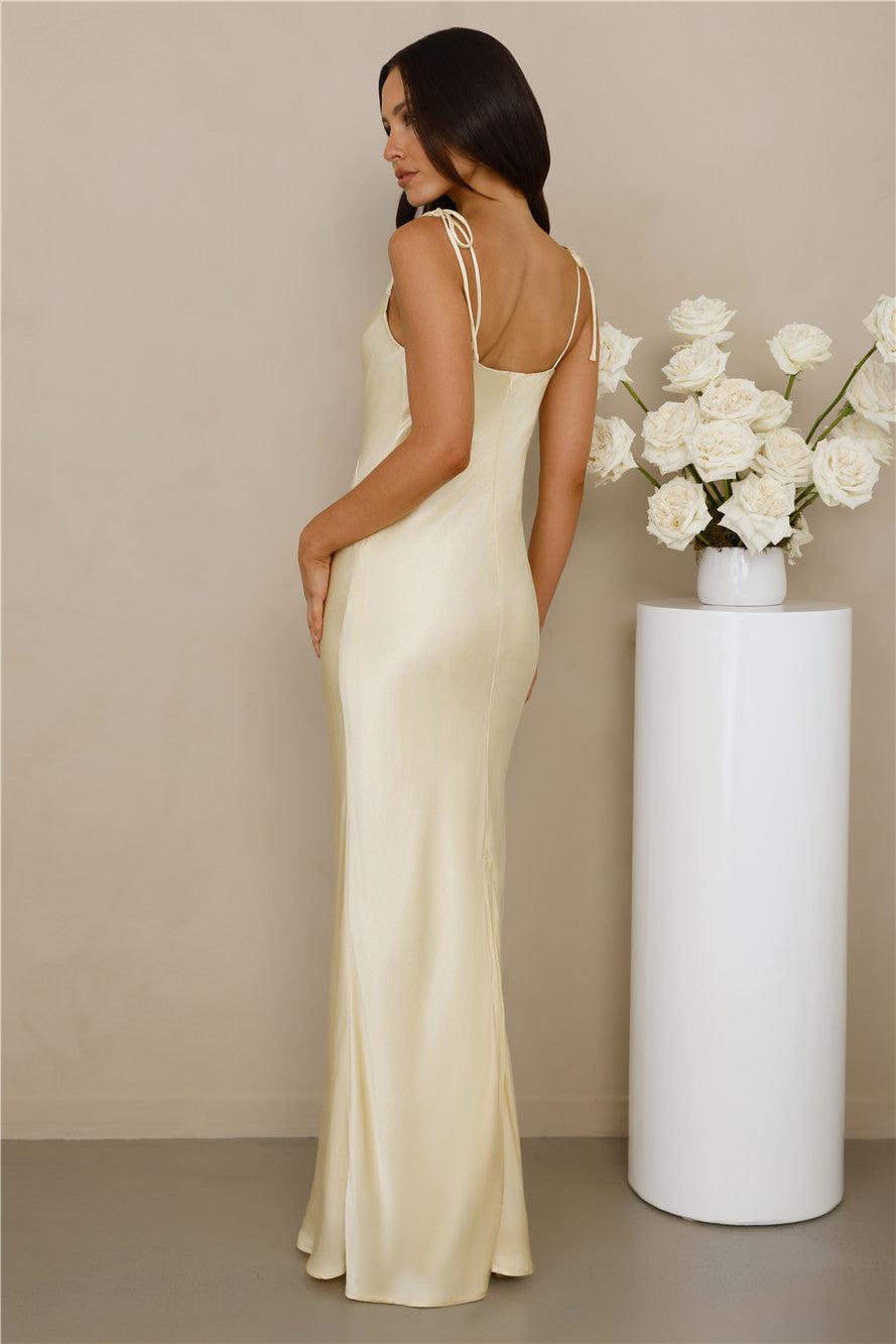 The Penelope Cowl Satin Maxi Dress Yellow Product Image