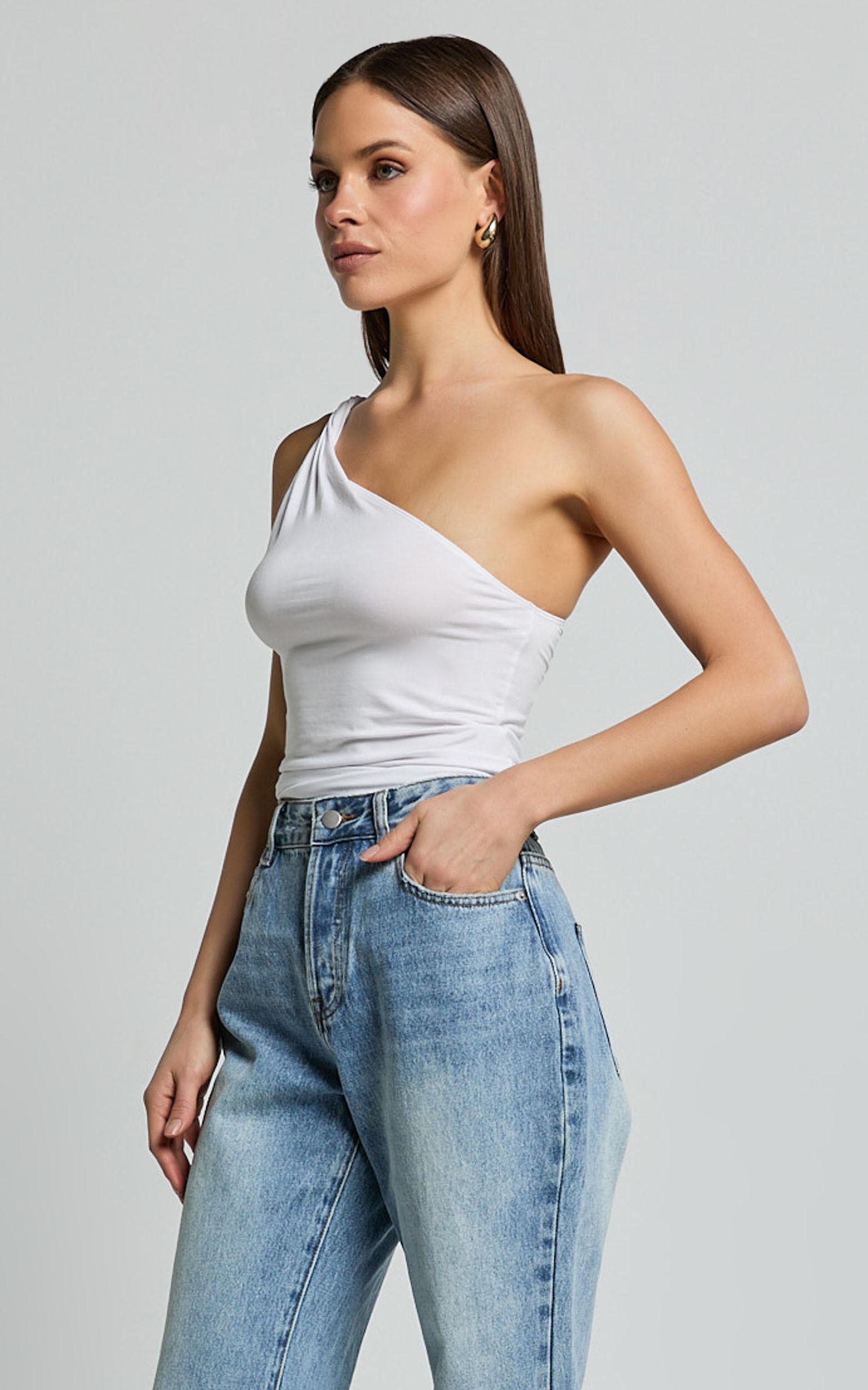 Marinette Top - Twisted One Shoulder Top in White Product Image