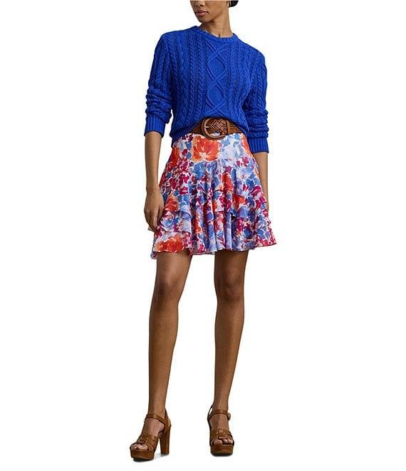 Lauren Ralph Lauren Crinkle Georgette Floral Print Tiered A-Line Skirt Product Image