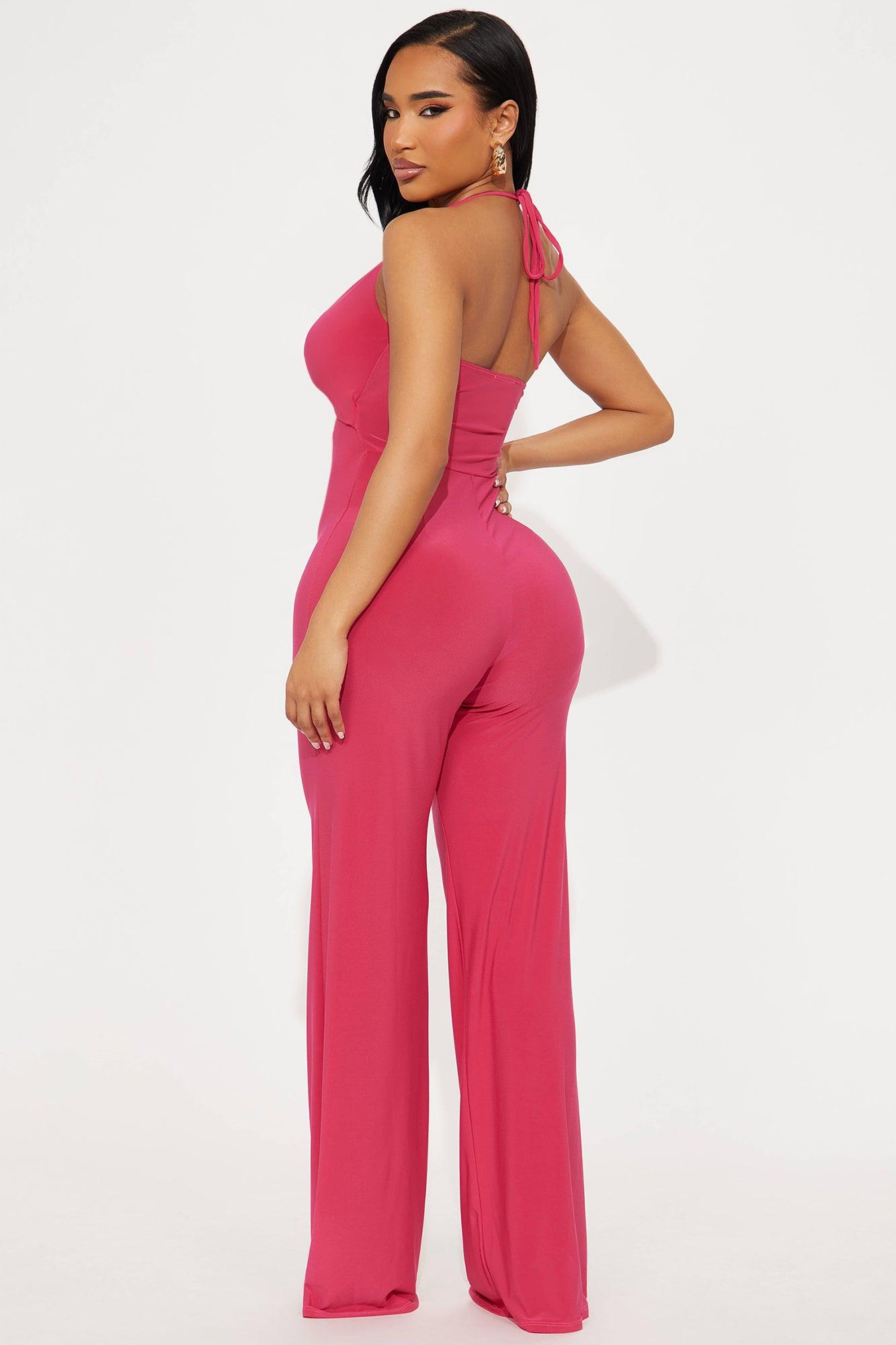 Lola Cut Out Halter Jumpsuit - Fuchsia Product Image