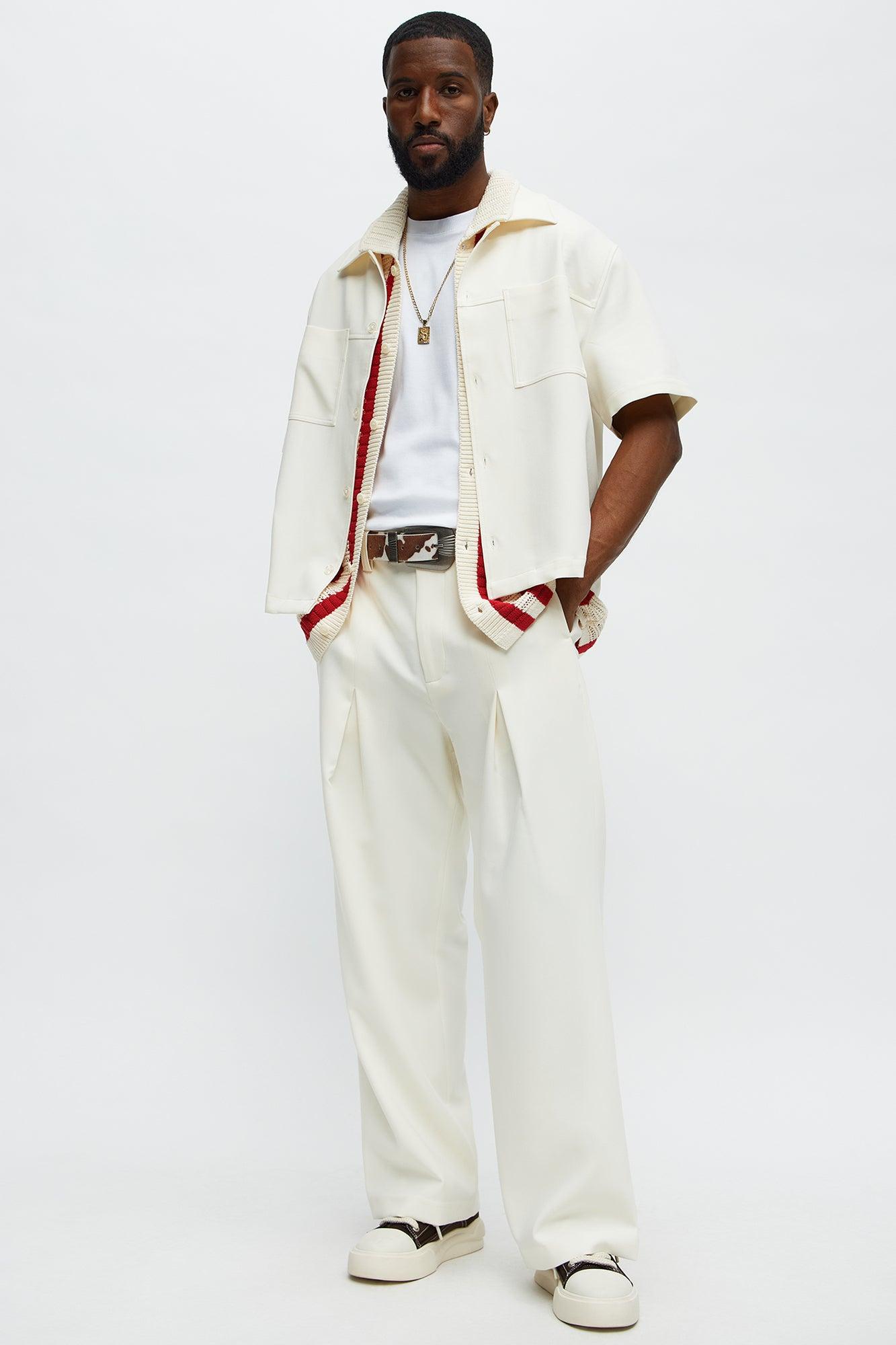 Ronan High Waisted Pleated Trousers - Cream Male Product Image