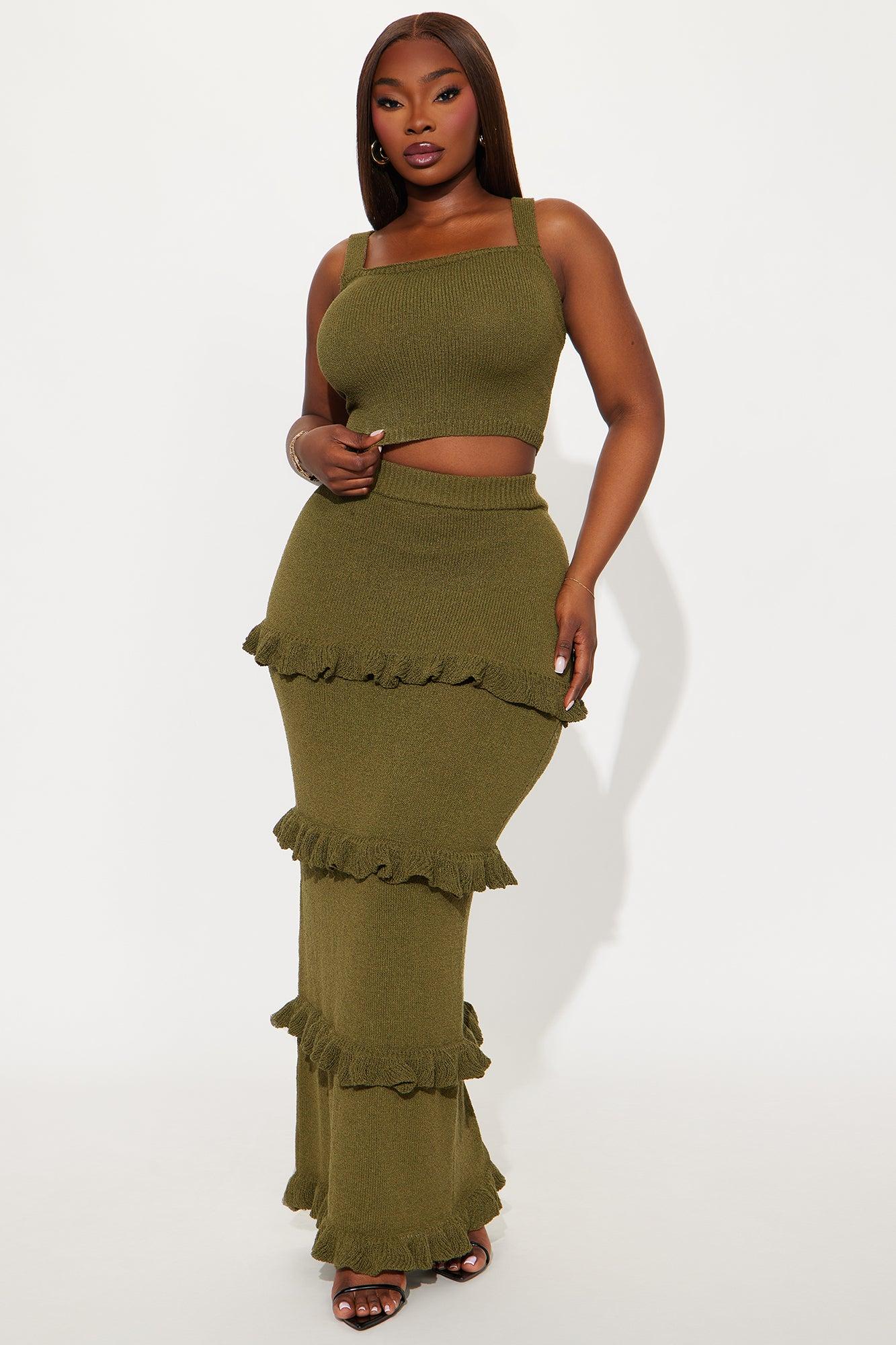 Citrus Grove Ruffle Maxi Skirt Set - Olive Female Product Image