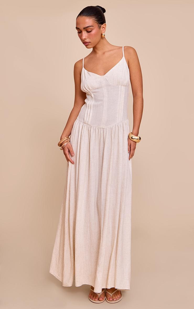 Natural Textured Woven Pleat Detail Maxi Dress Product Image
