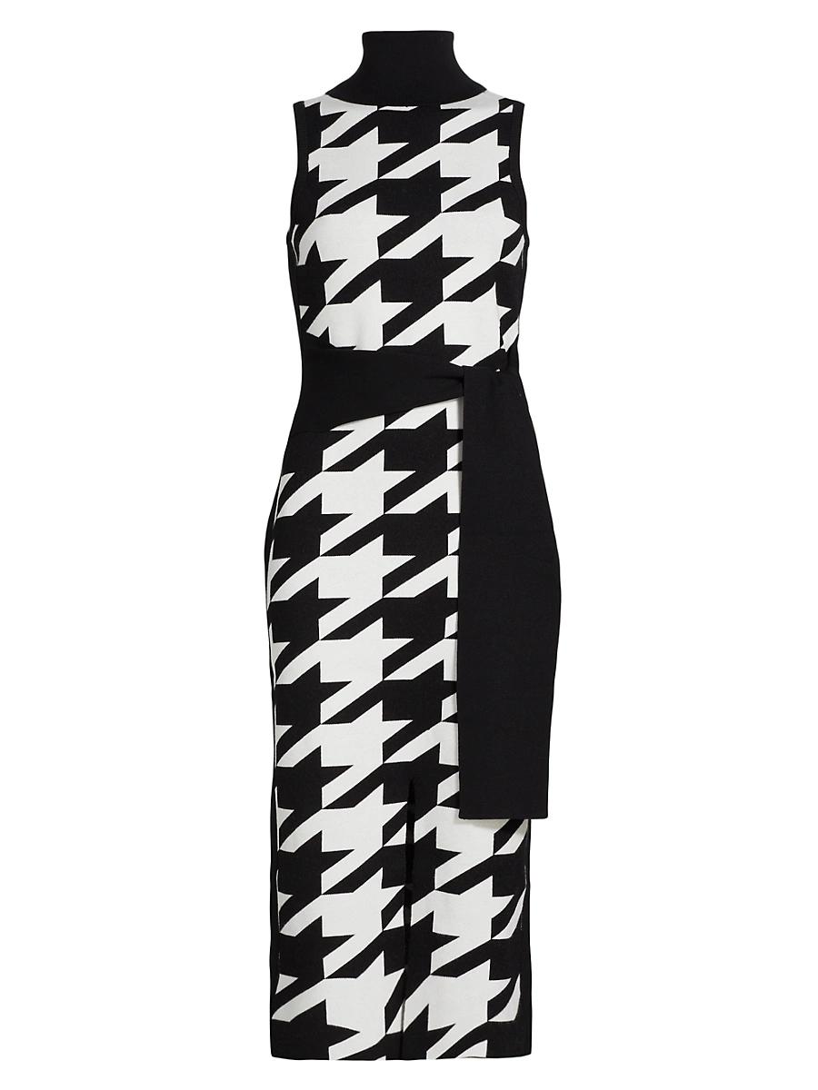 Womens Peggy Houndstooth Turtleneck Tie-Waist Midi-Dress Product Image