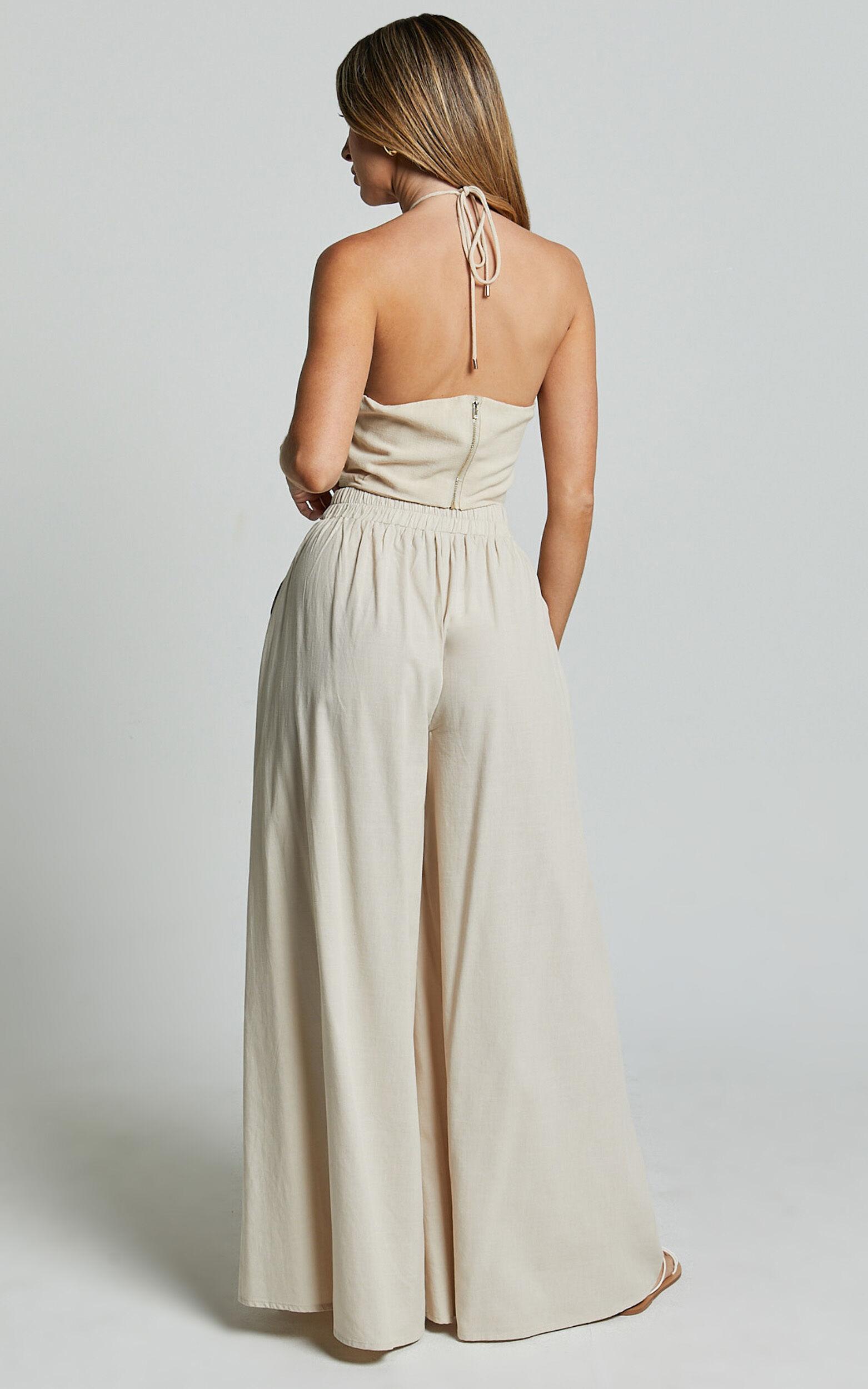 Tamara Pants - High Elasticated Waist Wide Leg Pants in Natural Product Image