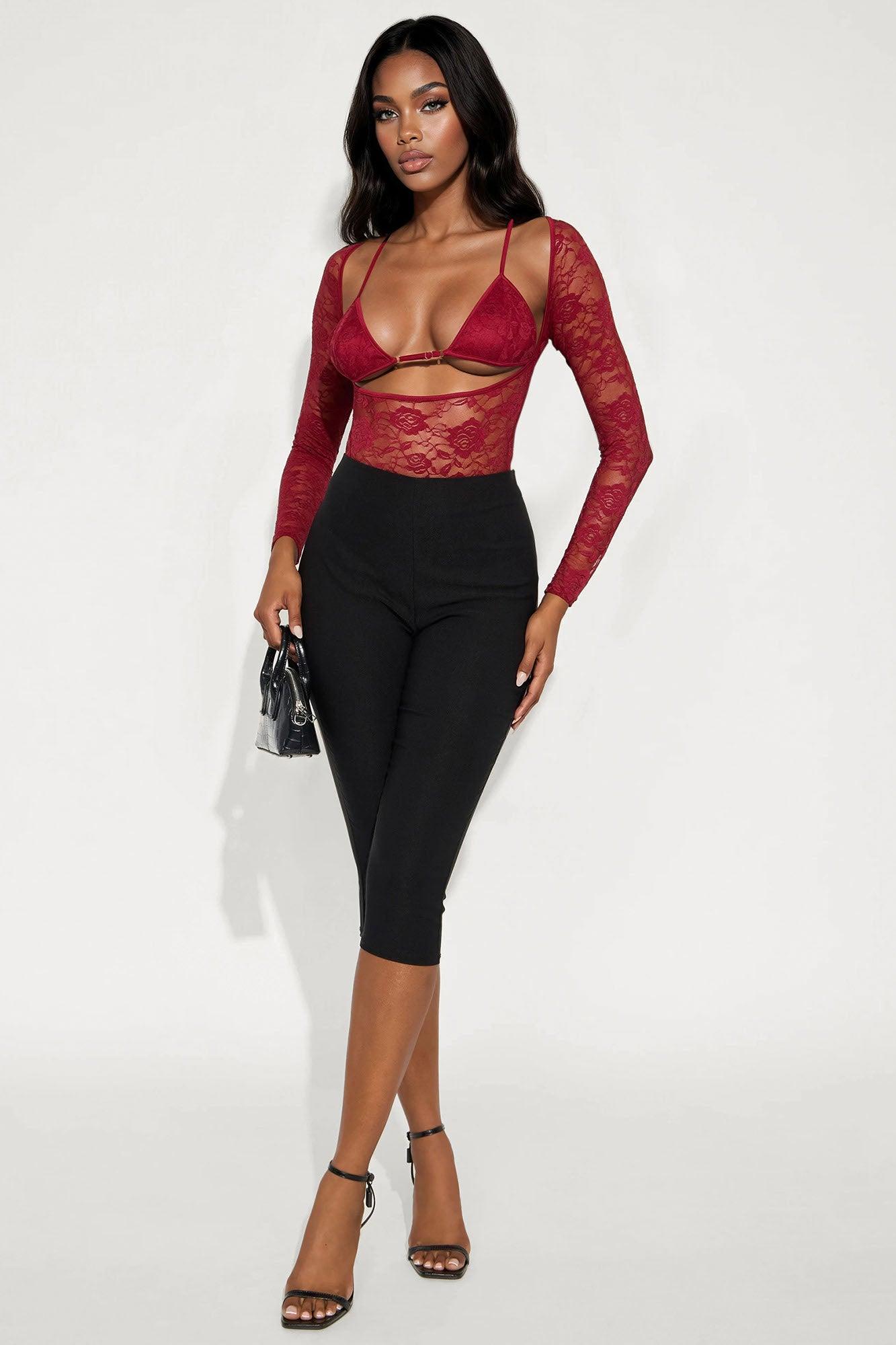In Control Lace Bodysuit - Burgundy Product Image