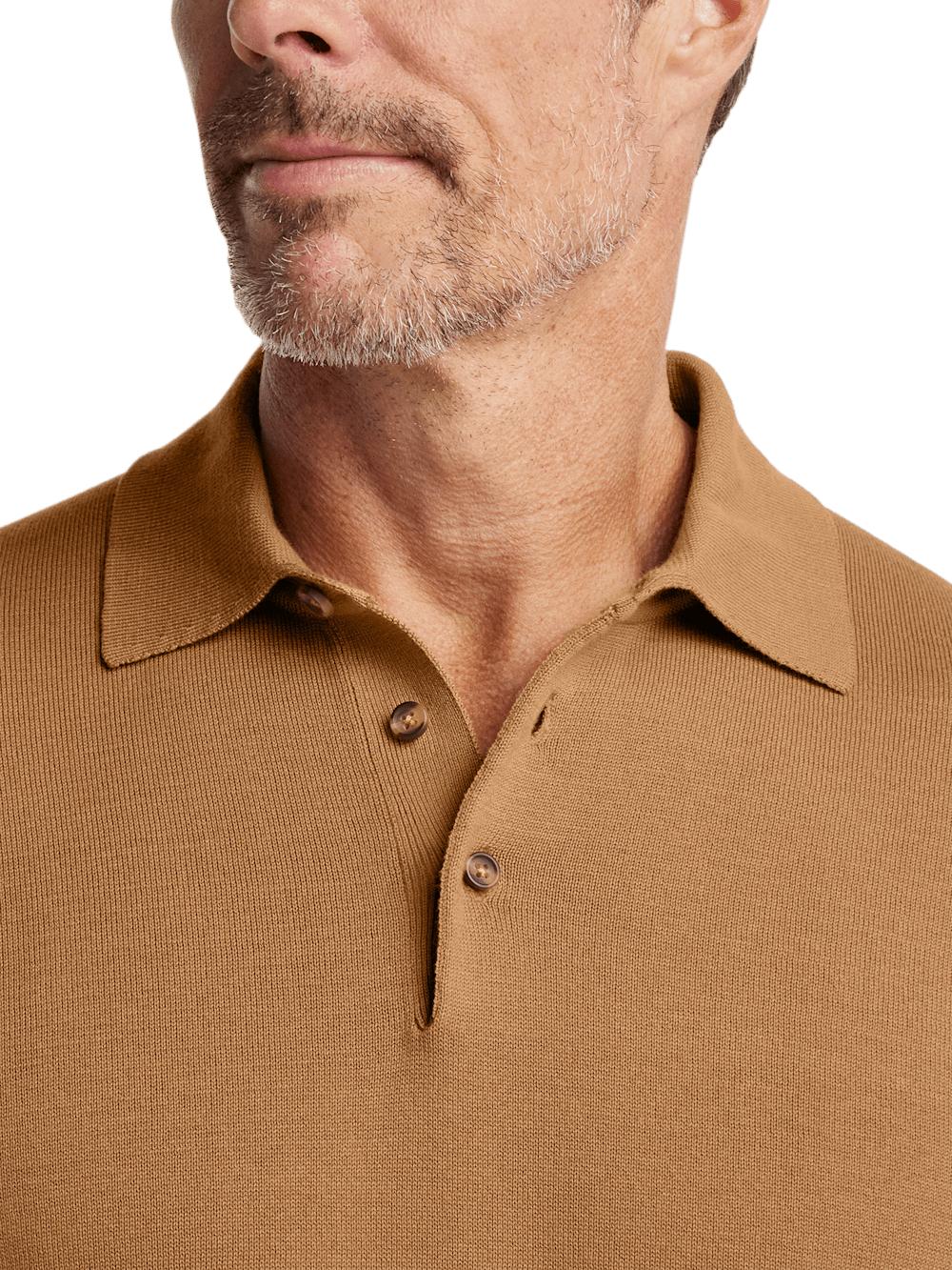 Supima Cotton Three Button Polo - Light Brown Product Image