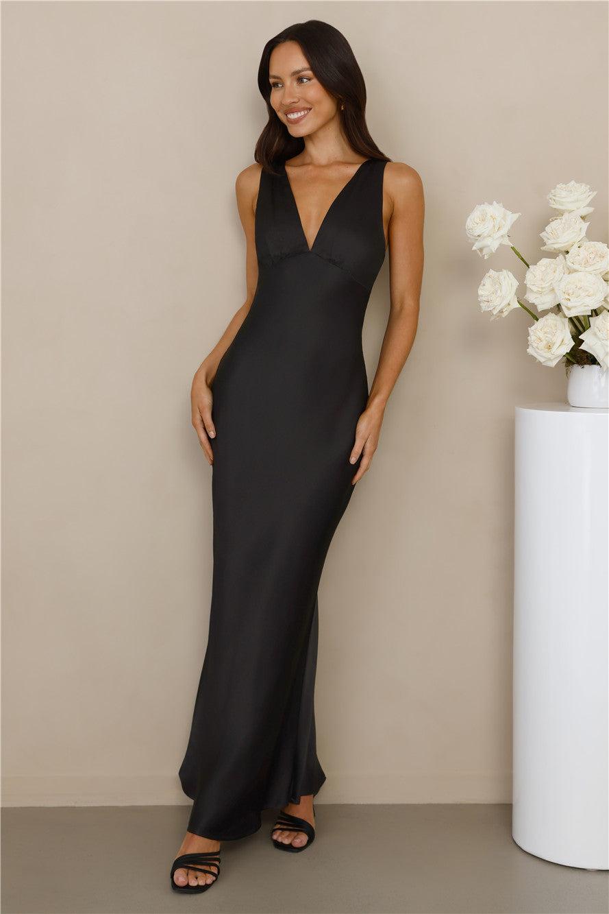 The Isabeau Satin Maxi Dress Black Product Image
