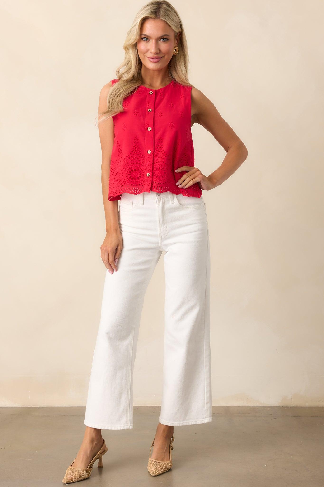 Into The Clouds White Cropped Wide Leg Jeans Product Image