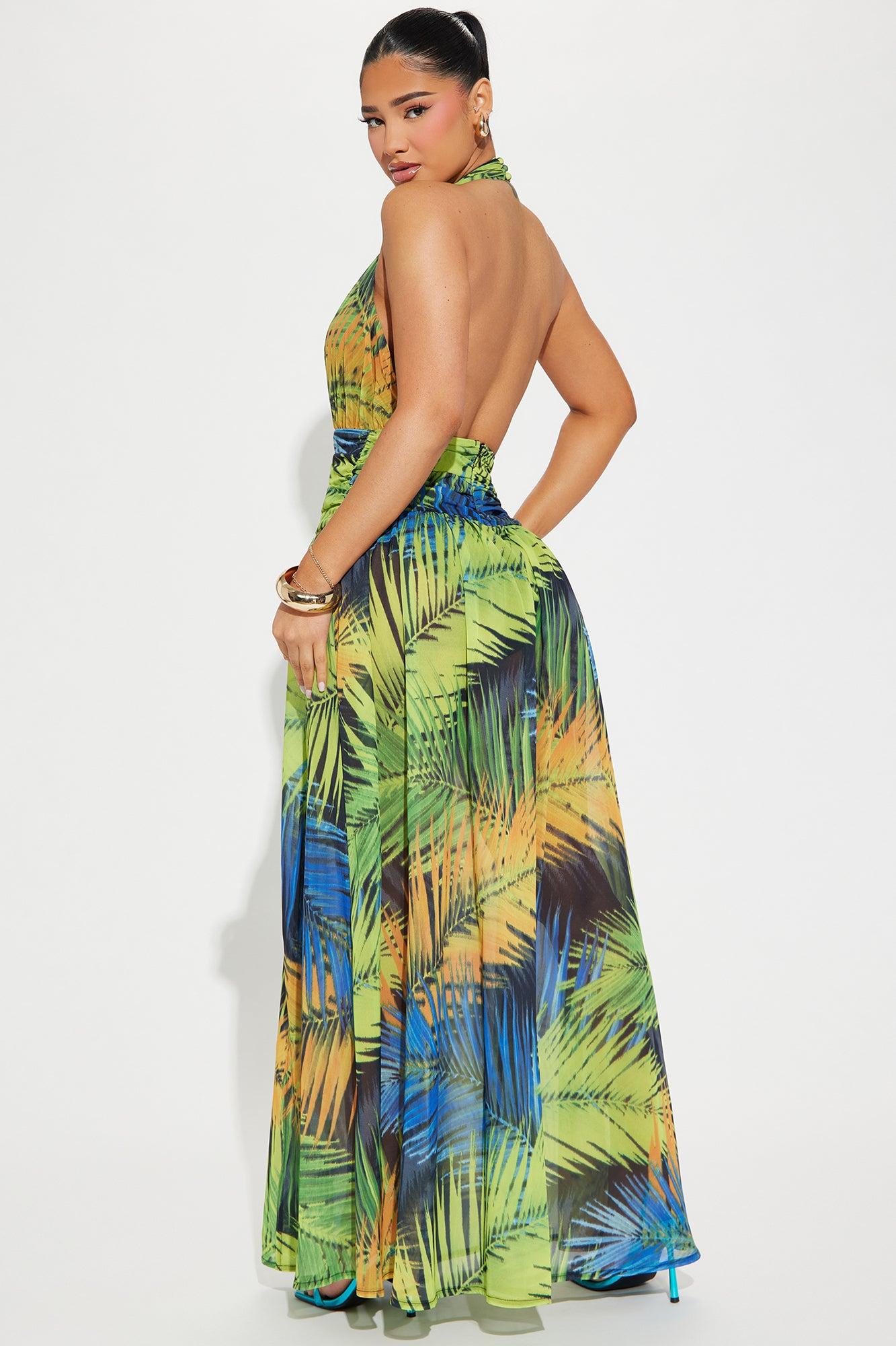 Isabella Tropical Chiffon Maxi Dress - Green/combo Product Image