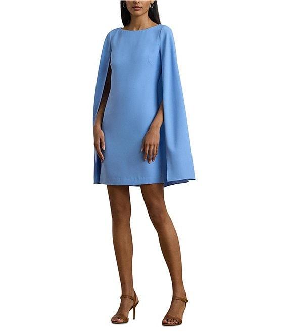 Lauren Ralph Lauren Georgette Crew Neck Cape Overlay A-Line Mini Dress Product Image