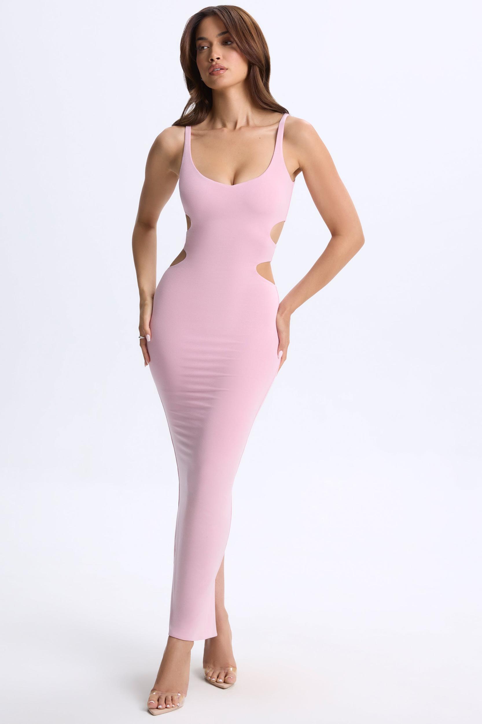 Plunge Cut-Out Maxi Dress in Blush Pink Product Image