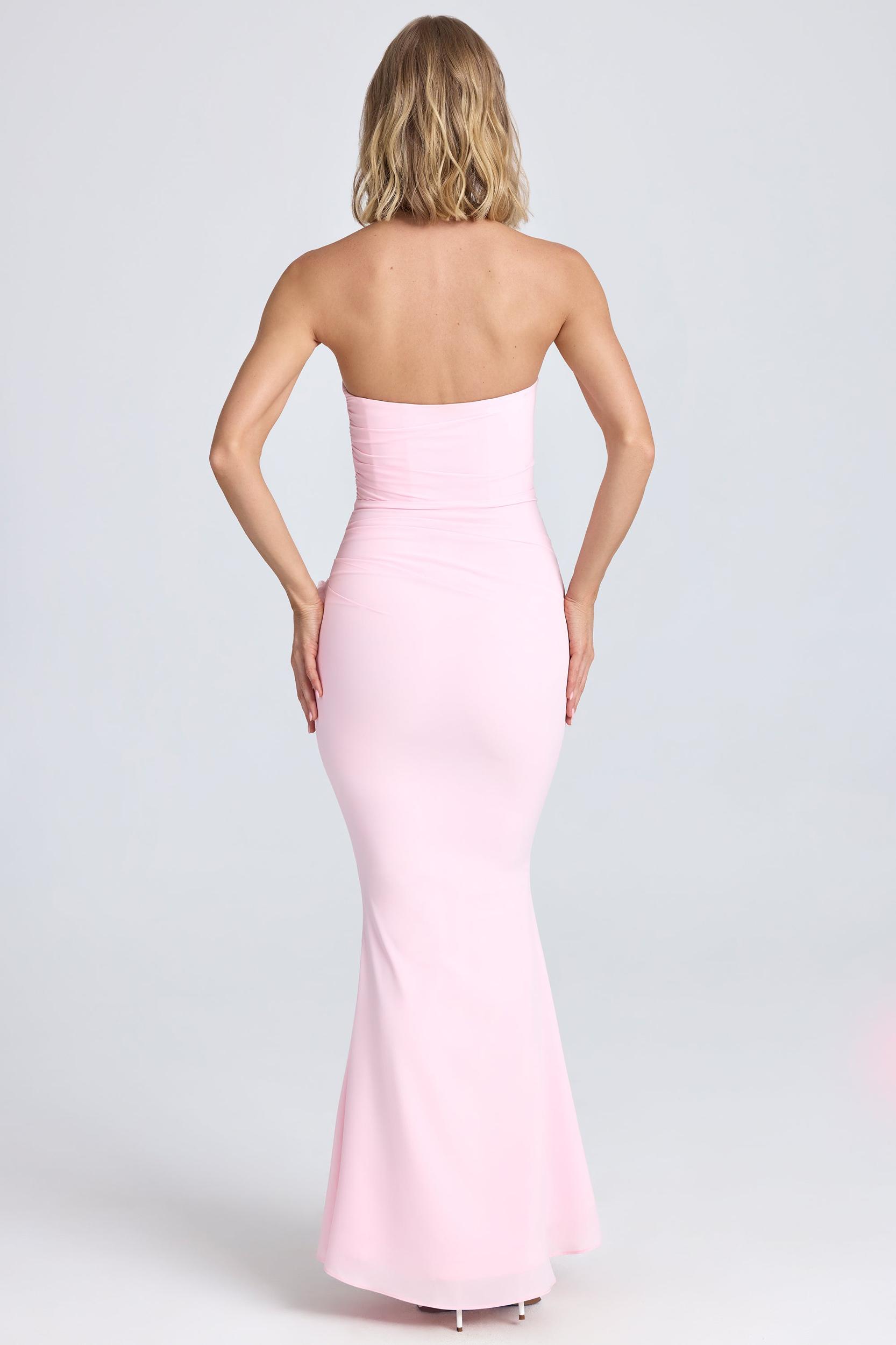 Draped Floral-Appliqué Maxi Dress in Blush Product Image