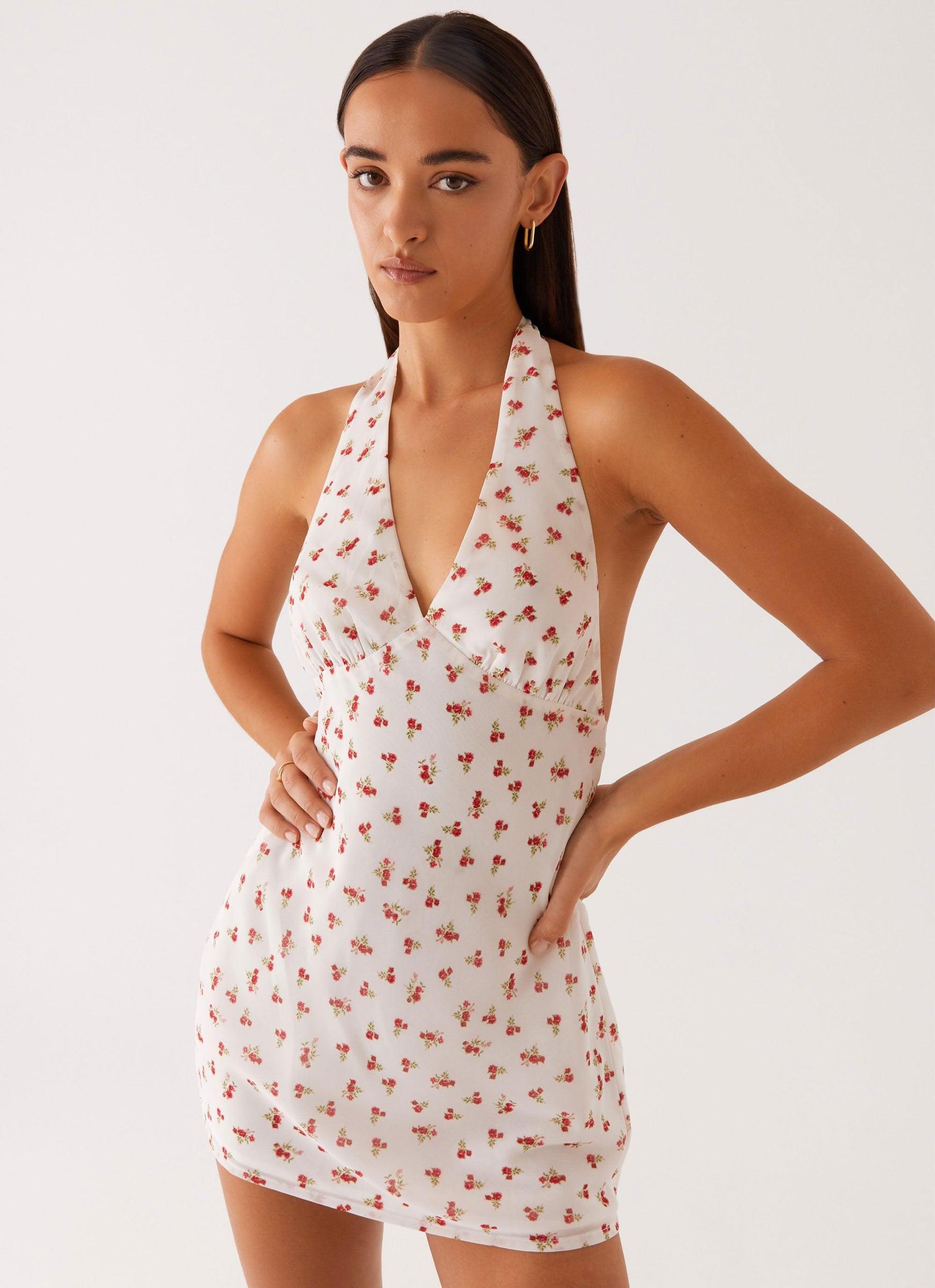 Highlands Halterneck Mini Dress - Red Ditsy Floral Product Image