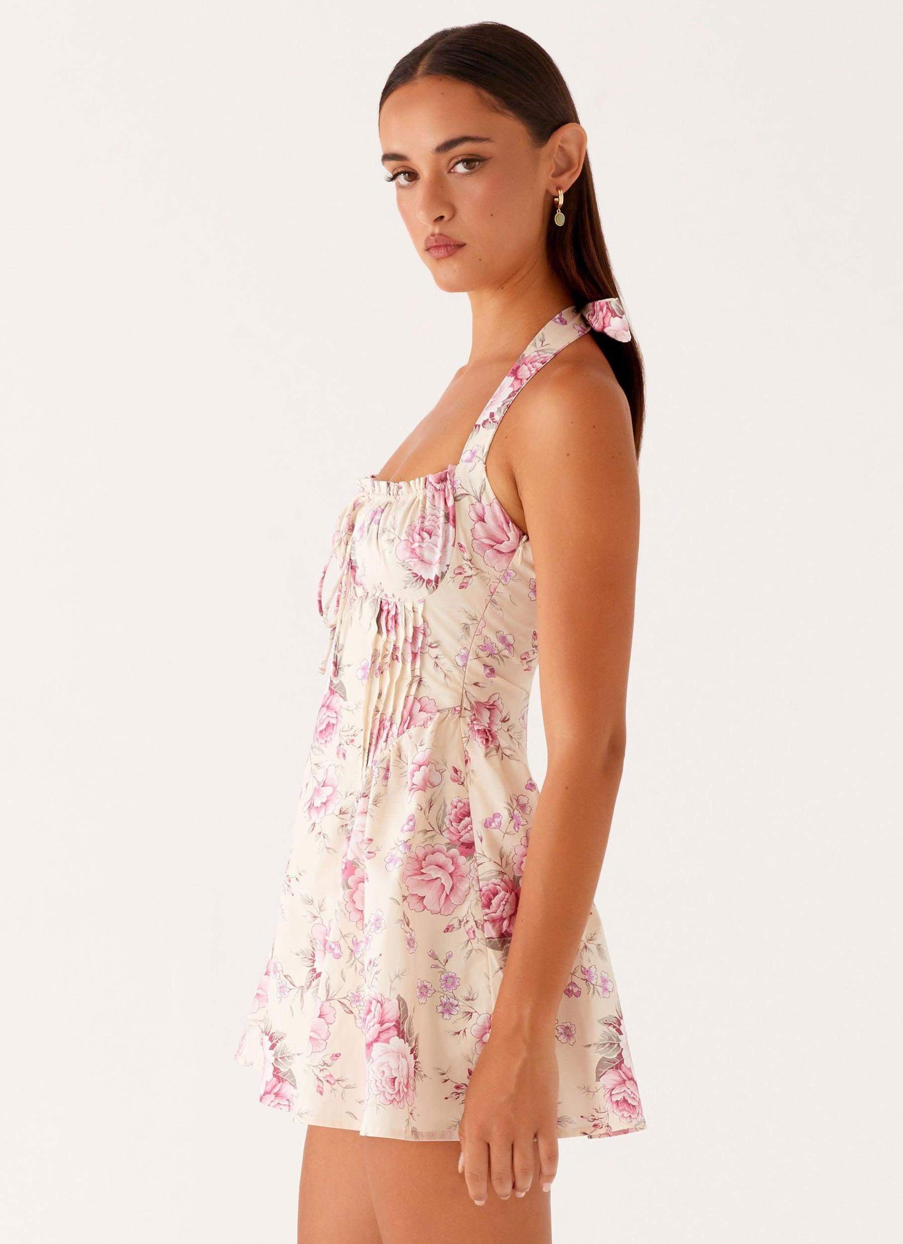 Rosalie Halter Mini Dress - Vintage Pink Floral Product Image
