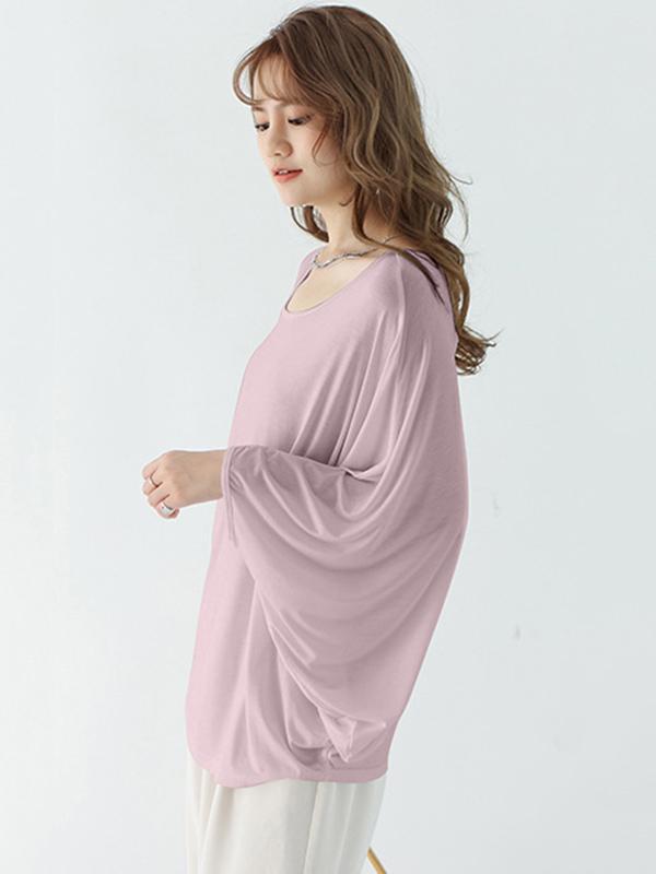 Vintage Loose Round-Neck Batwing Sleeves Shirts Product Image