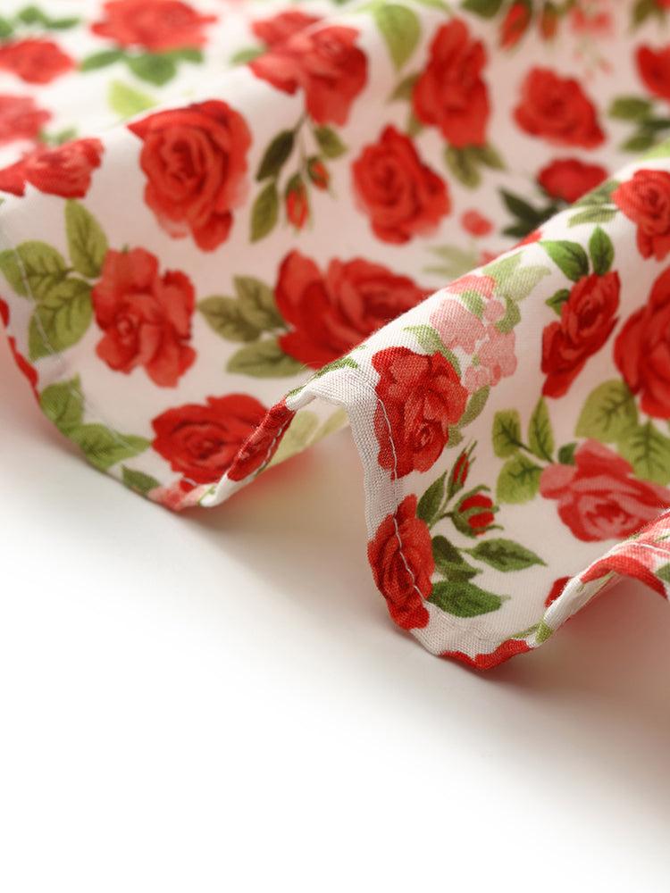 Red Rose Print Cheongsam Women Qipao Midi Dress Product Image