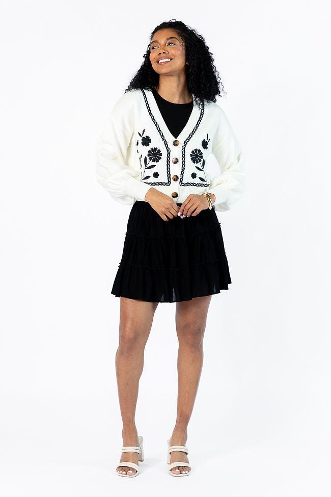 Bloom With Grace Ivory and Black Floral Embroidered Cardigan FINAL SALE Product Image