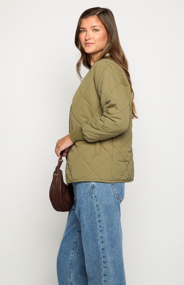 Steph Khaki Quilted Bomber Jacket Product Image