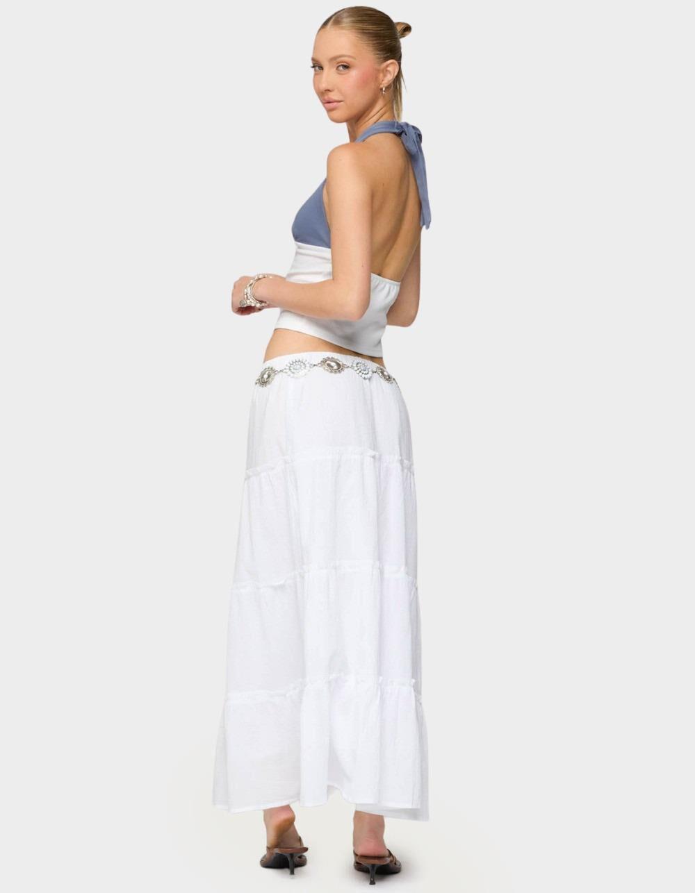 EDIKTED Petite Charlotte Tiered Maxi Skirt - WHITE Product Image