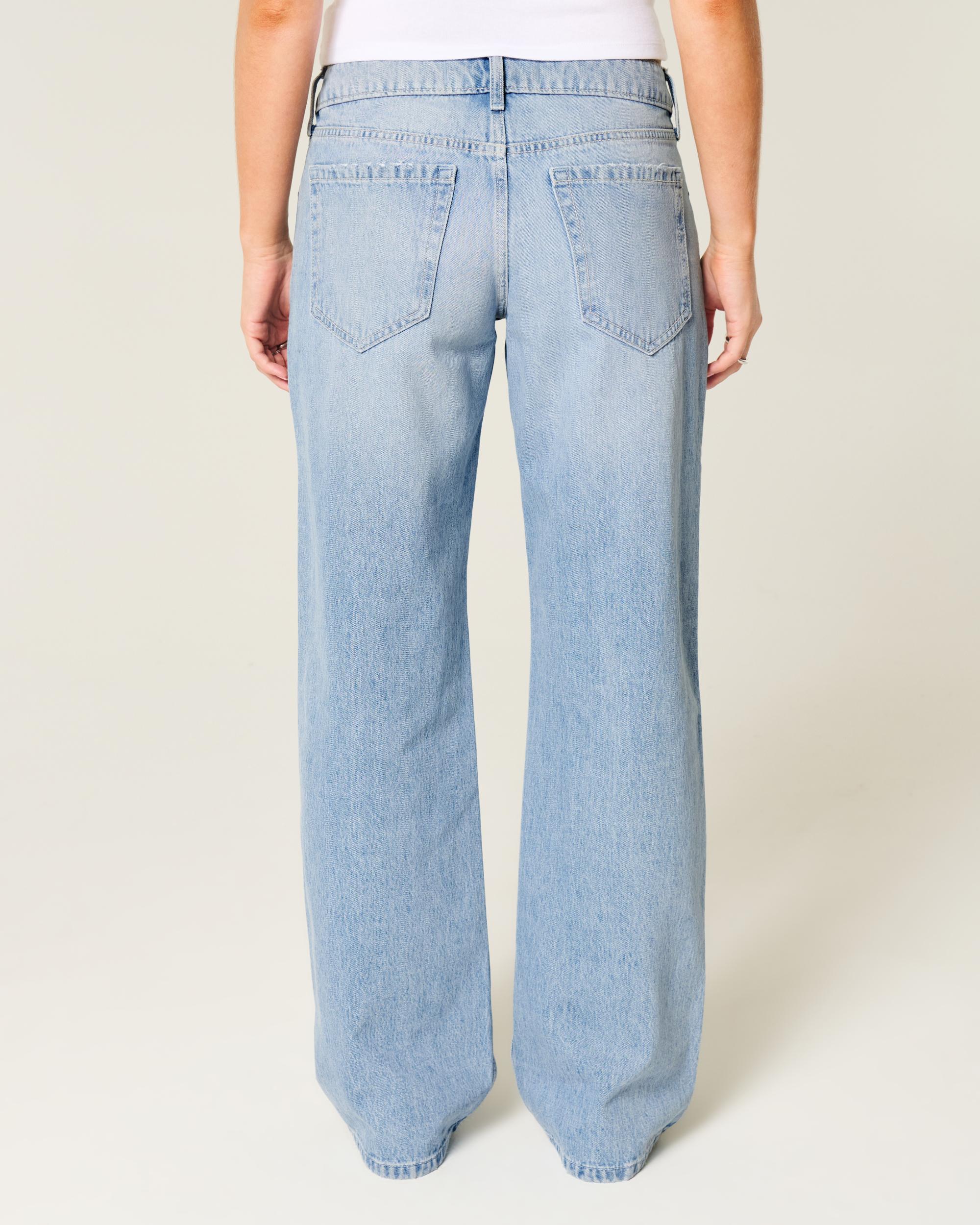 Low-Rise Light Wash Studded Bows Baggy Jeans Product Image