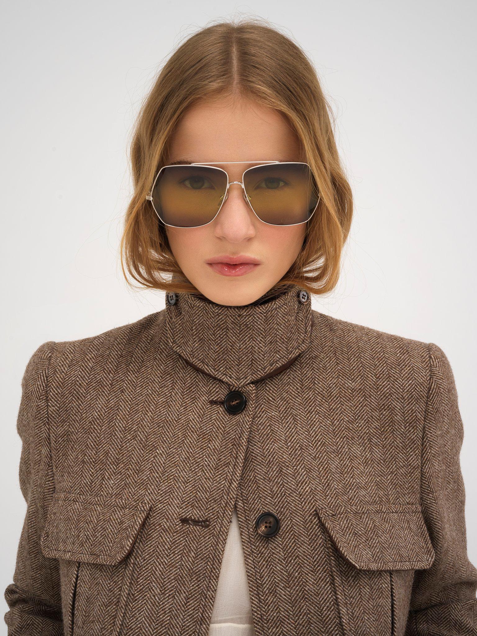 Long officer jacket in herringbone wool Product Image