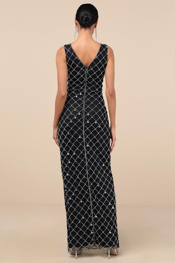 Gallio Black Beaded Sequin Sleeveless Column Maxi Dress Product Image