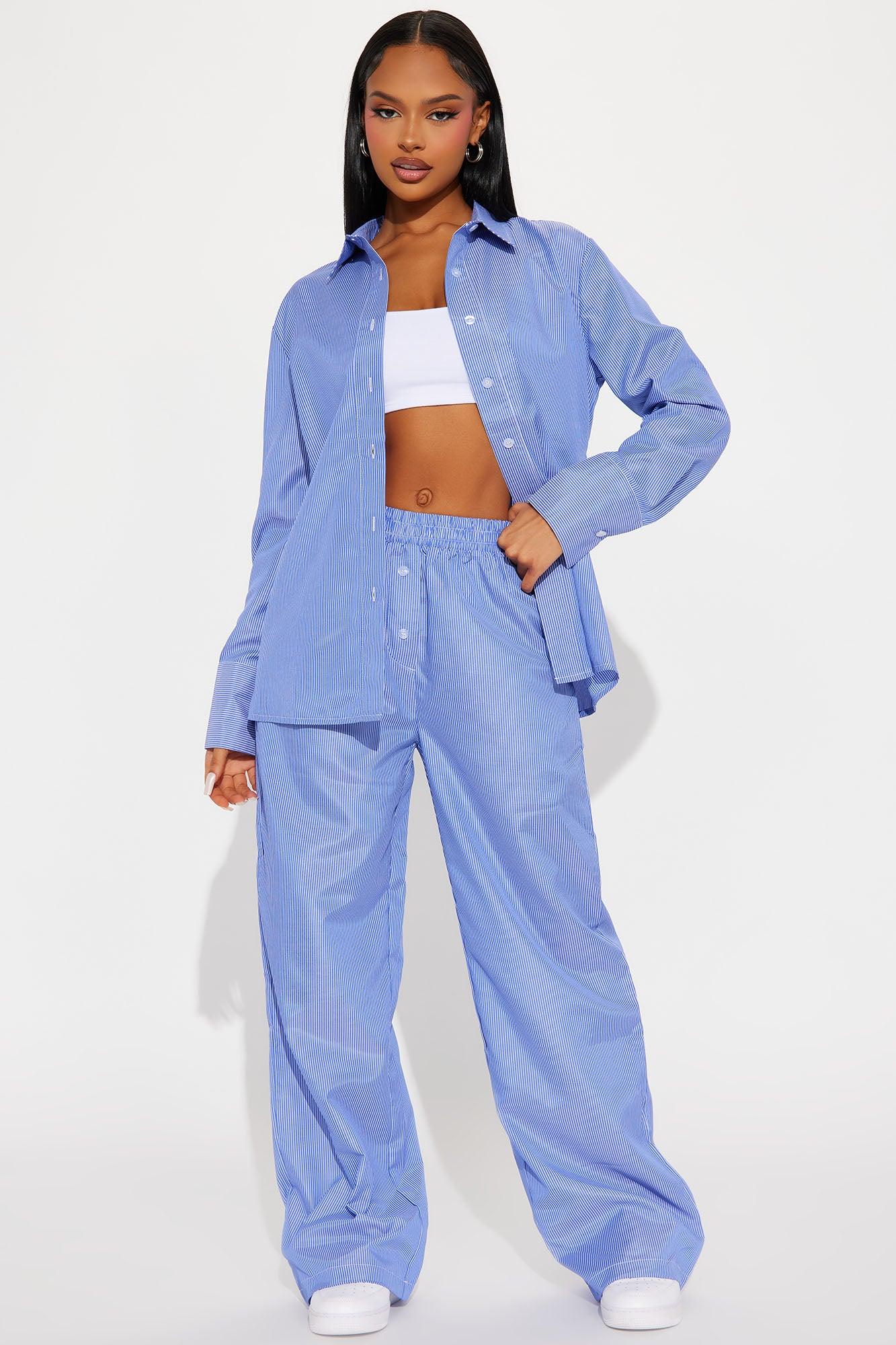 Hannah Striped Pant Set - Blue Product Image