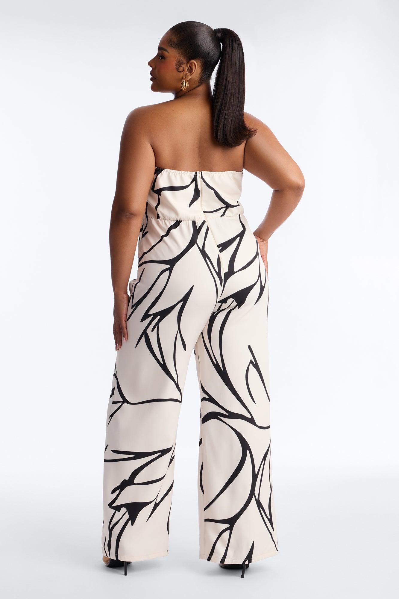 Gracie Strapless Wide Leg Jumpsuit - White/Black Female Product Image