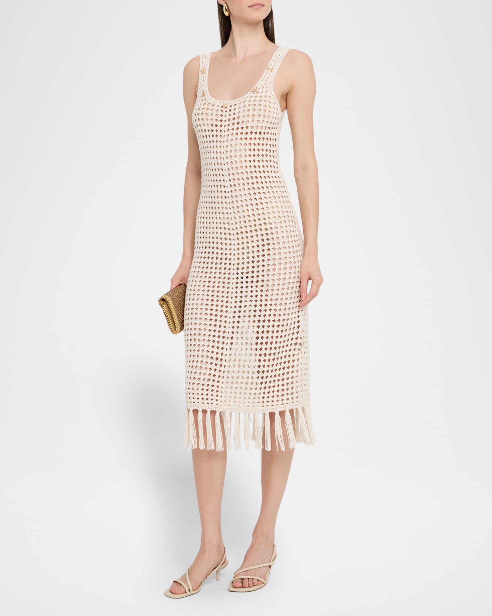 Gia Embellished Crochet Fringe Midi Dress Product Image